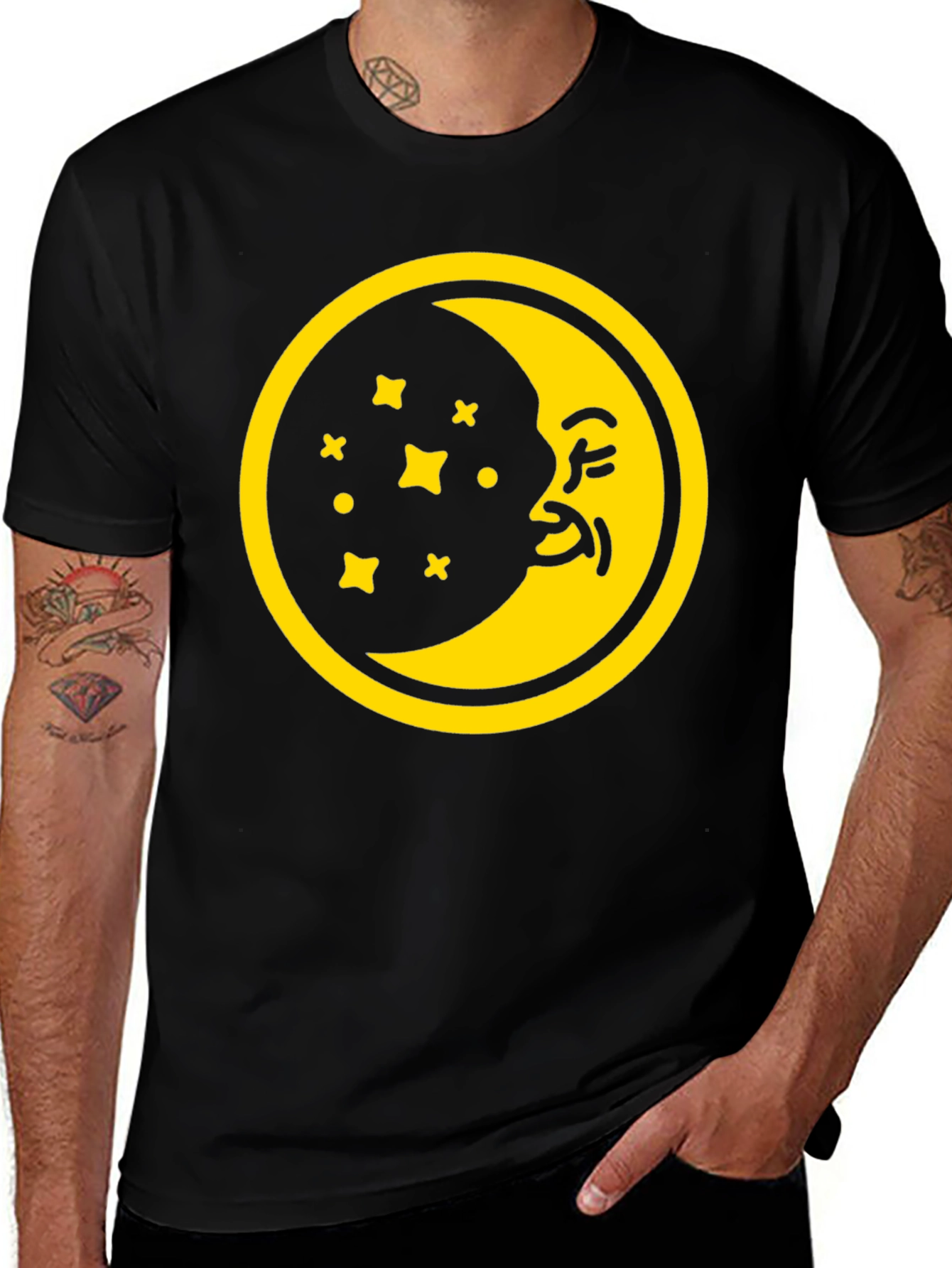 Variant 4 of Dreamy Moon Graphic Tee - Black Cotton T-Shirt