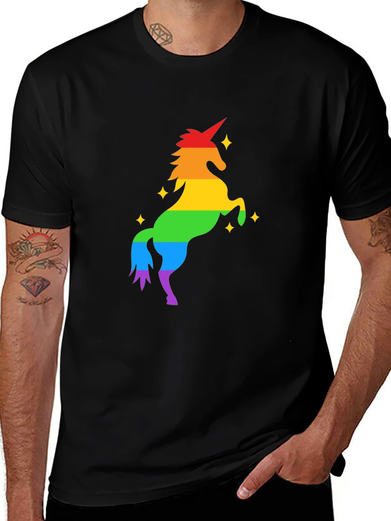 Variant 24 of Rainbow Unicorn Black T-Shirt - Pride Apparel