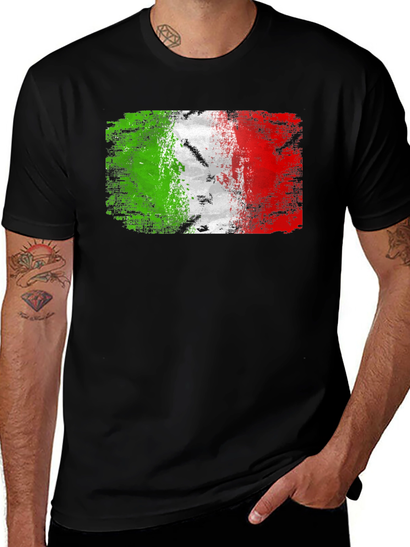 Variant 4 of Italian Flag Grunge Style Black T-Shirt