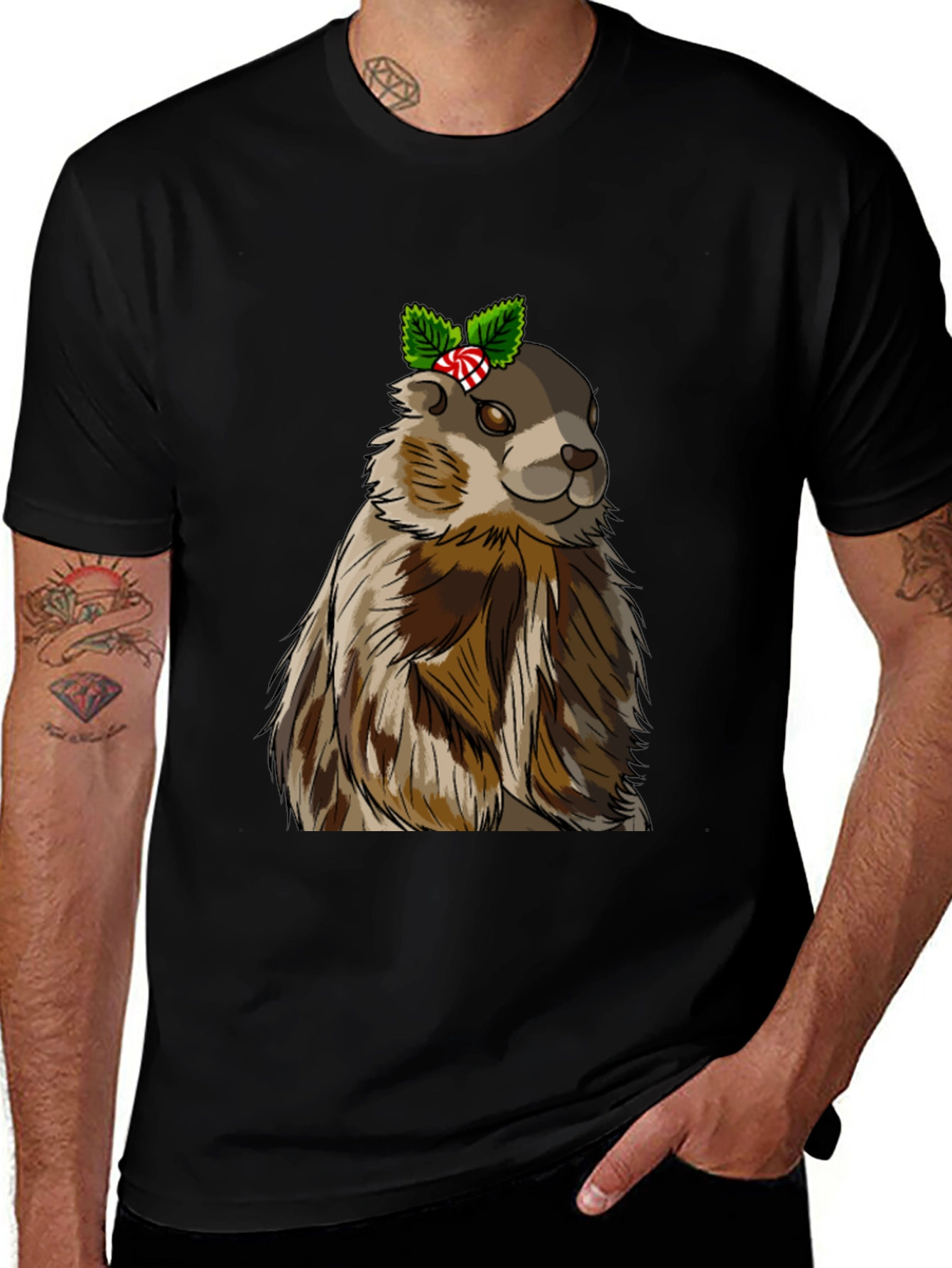Variant 16 of Festive Groundhog T-Shirt - Holiday Cheer!