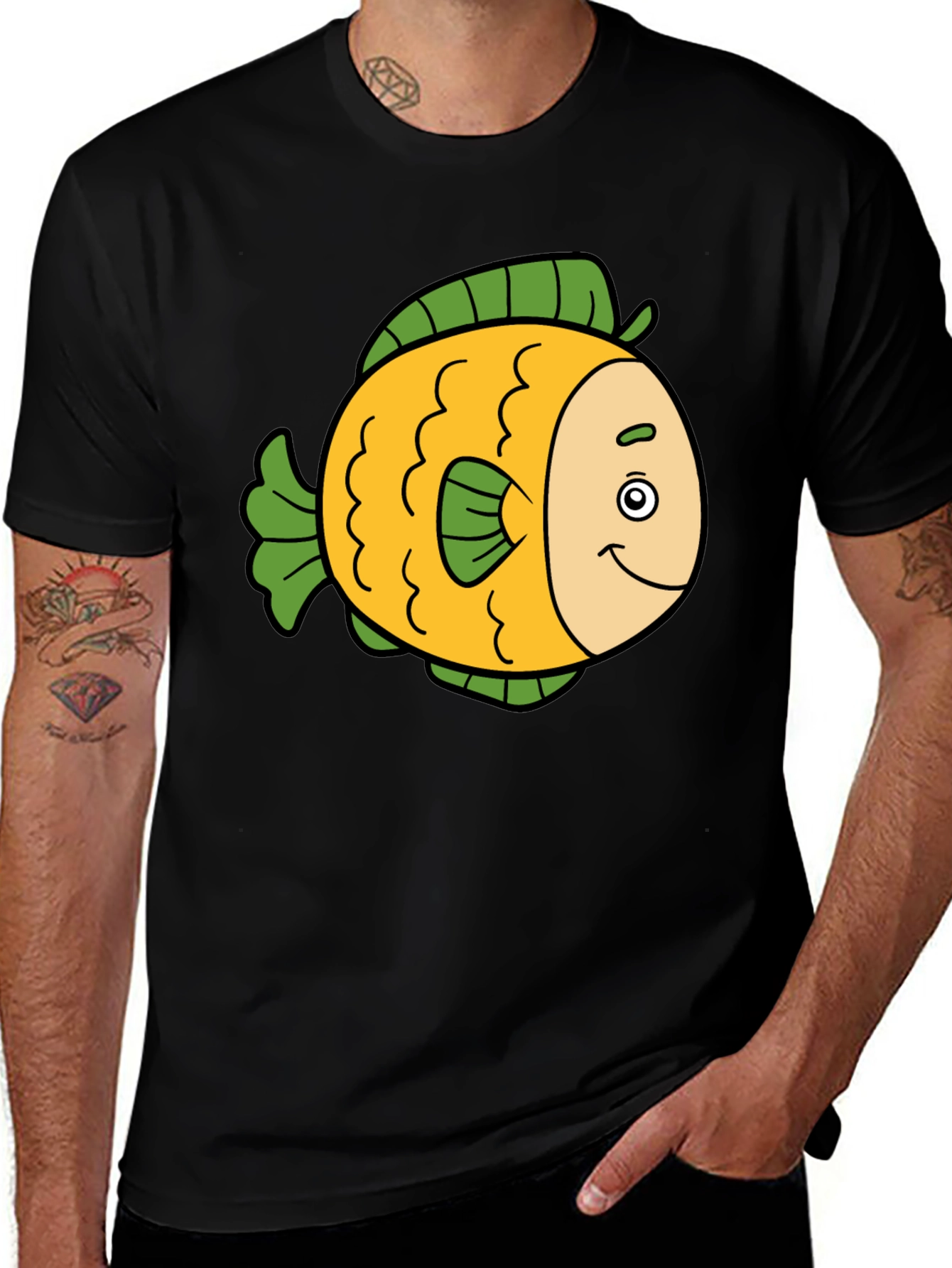 Variant 18 of Cartoon Fish Graphic Tee - Black T-Shirt