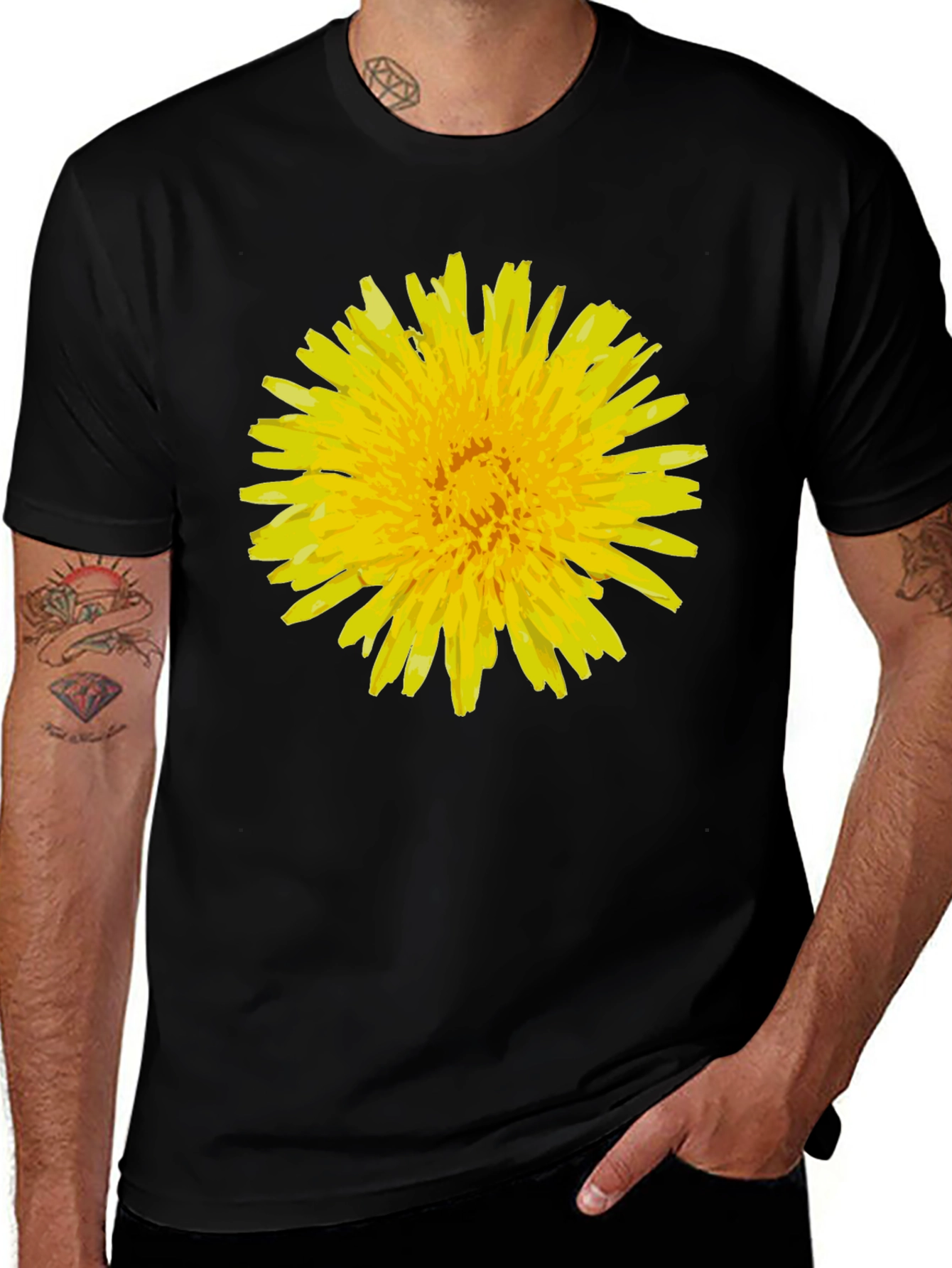 Variant 3 of Dandelion Flower Graphic Tee - Black Cotton T-Shirt