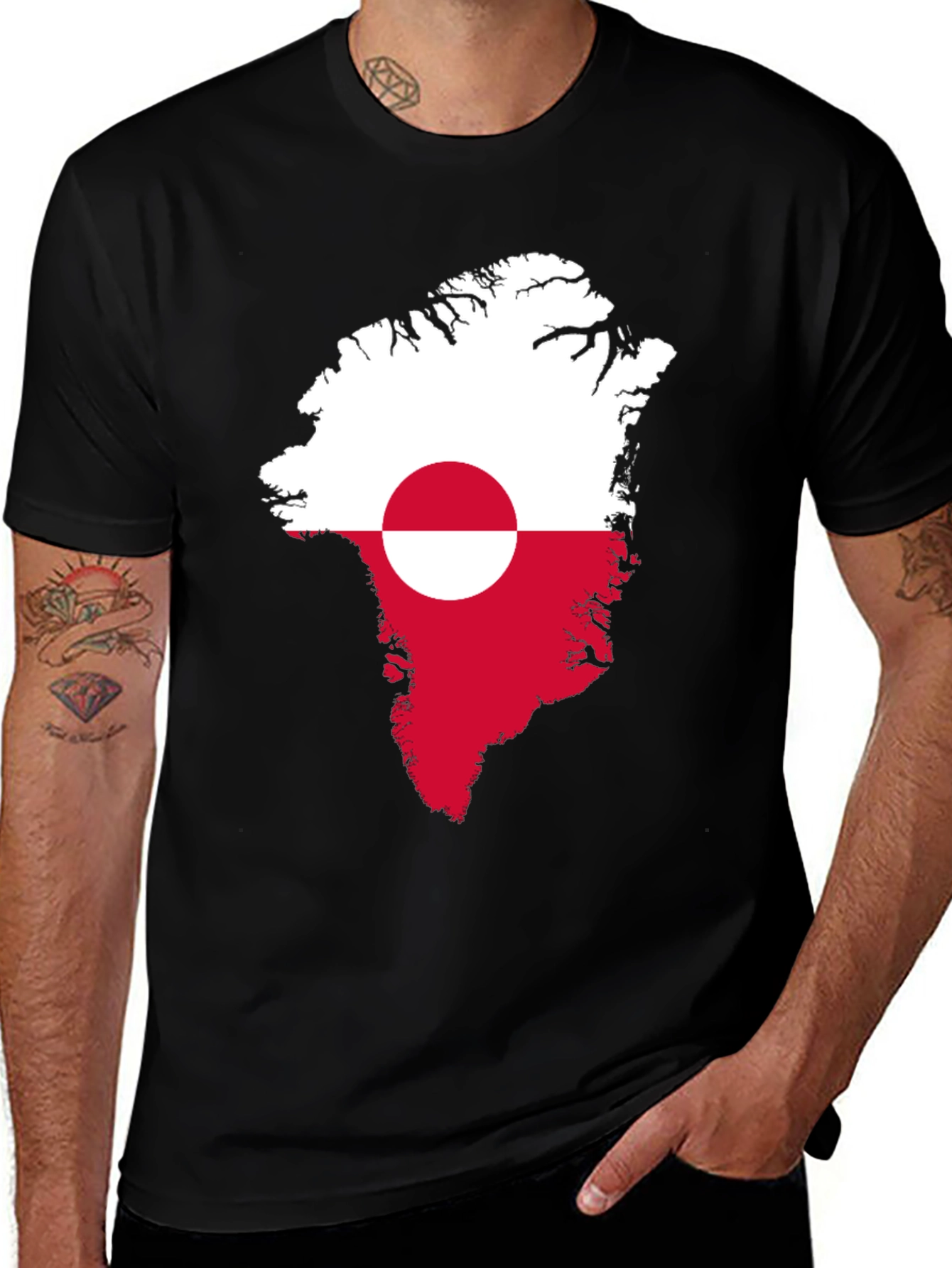 Greenland Flag Map T-Shirt - Black Crew Neck Tee
