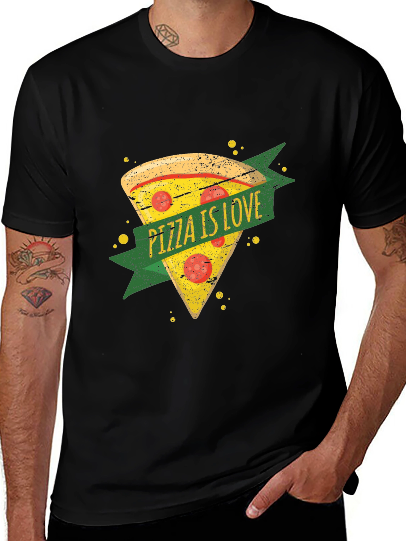 Variant 13 of Pizza is Love Graphic T-Shirt - Black