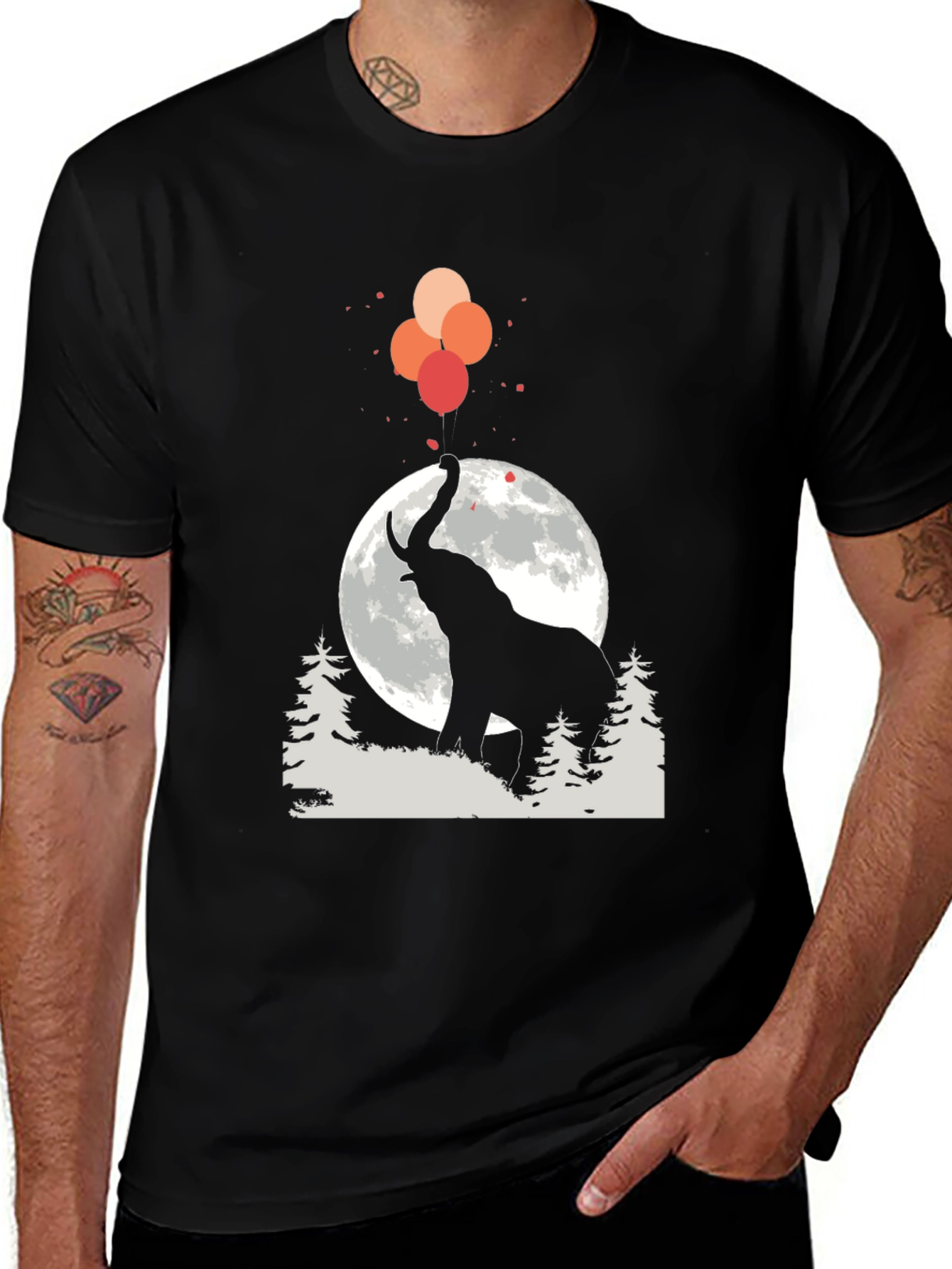 Variant 29 of Elephant Balloon T-Shirt - Moonlit Forest Design