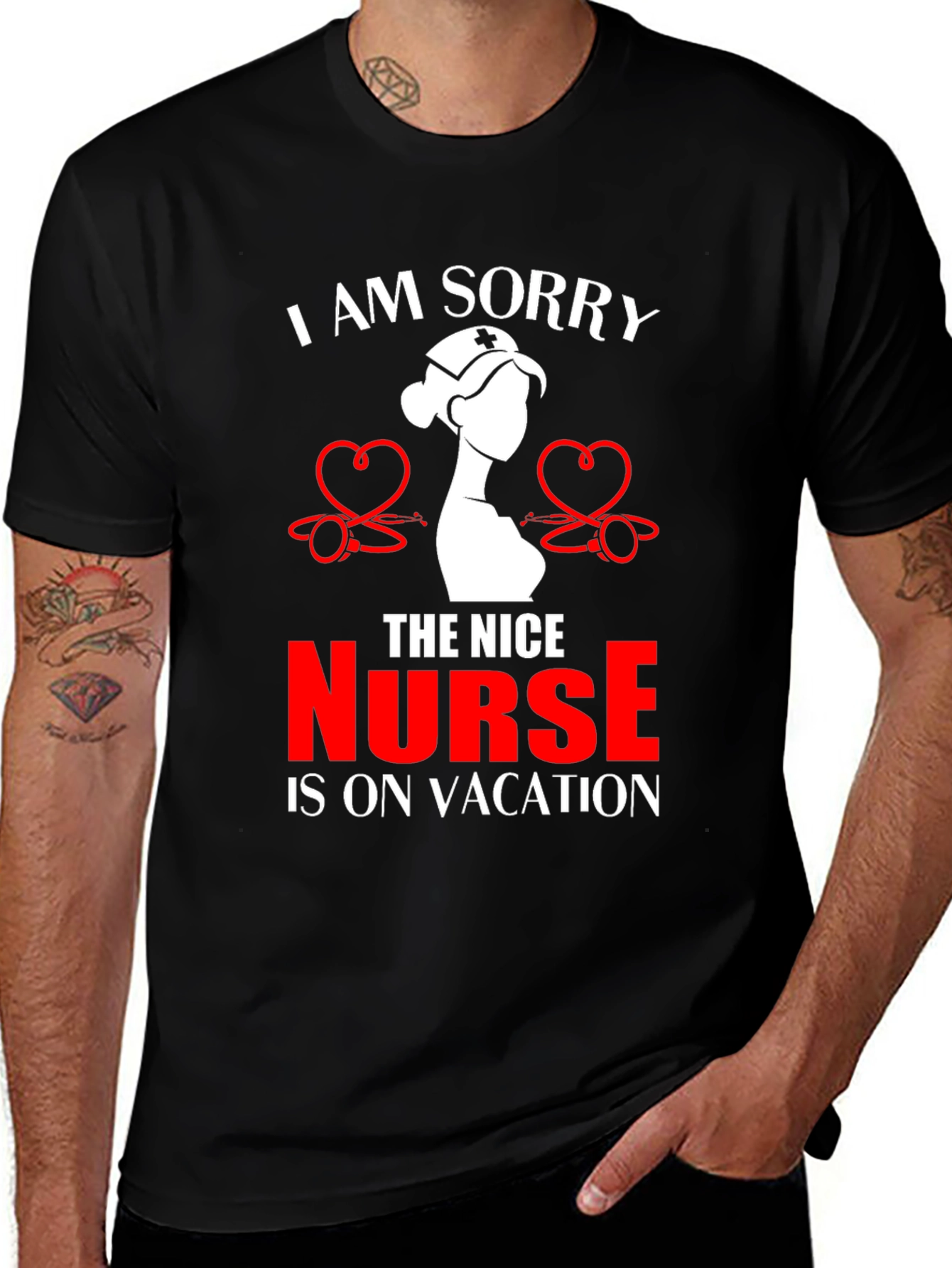 Variant 2 of Funny Nurse Vacation T-Shirt - Black