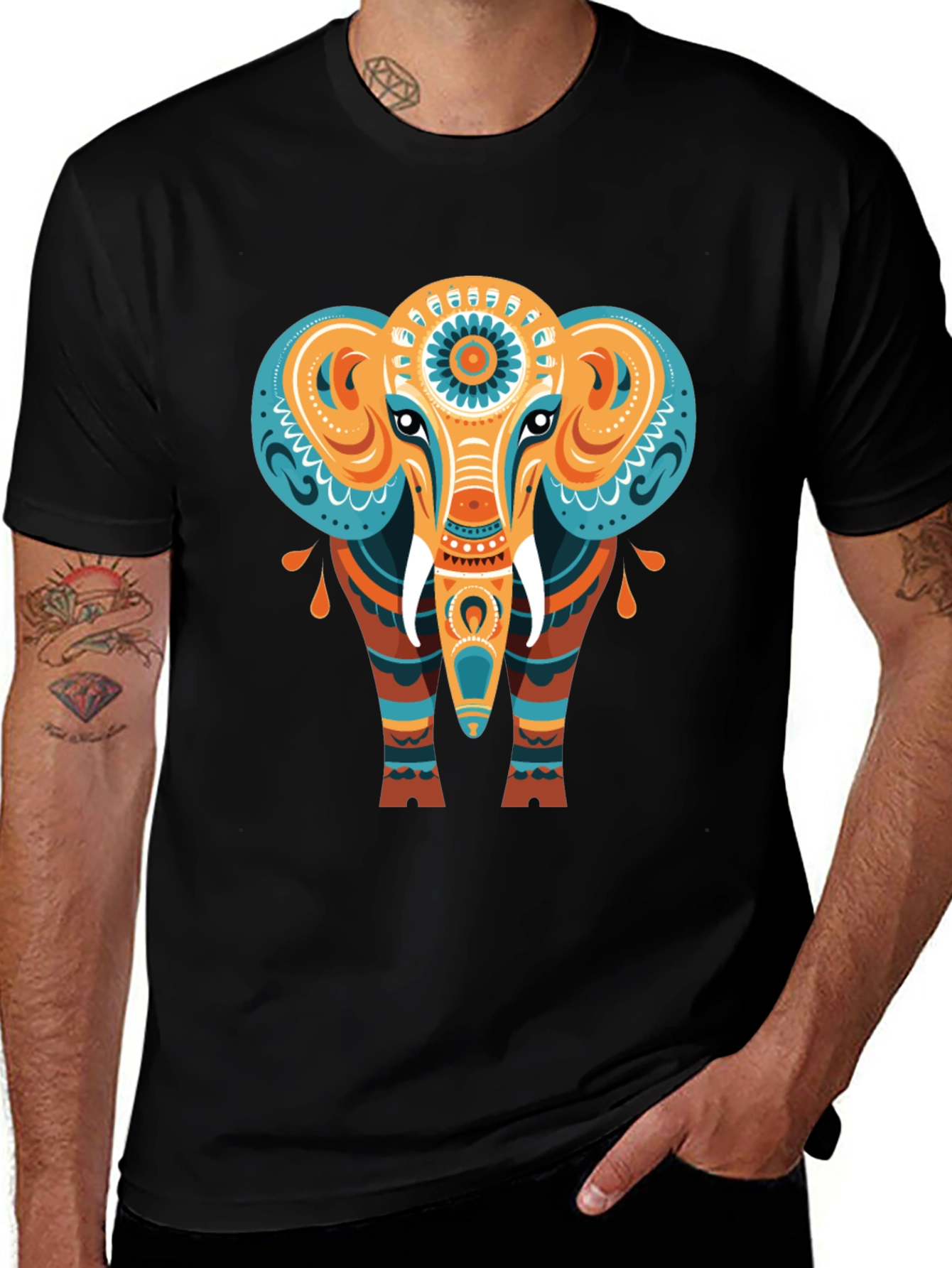 Variant 2 of Elephant Graphic Tee - Unique Tribal Design