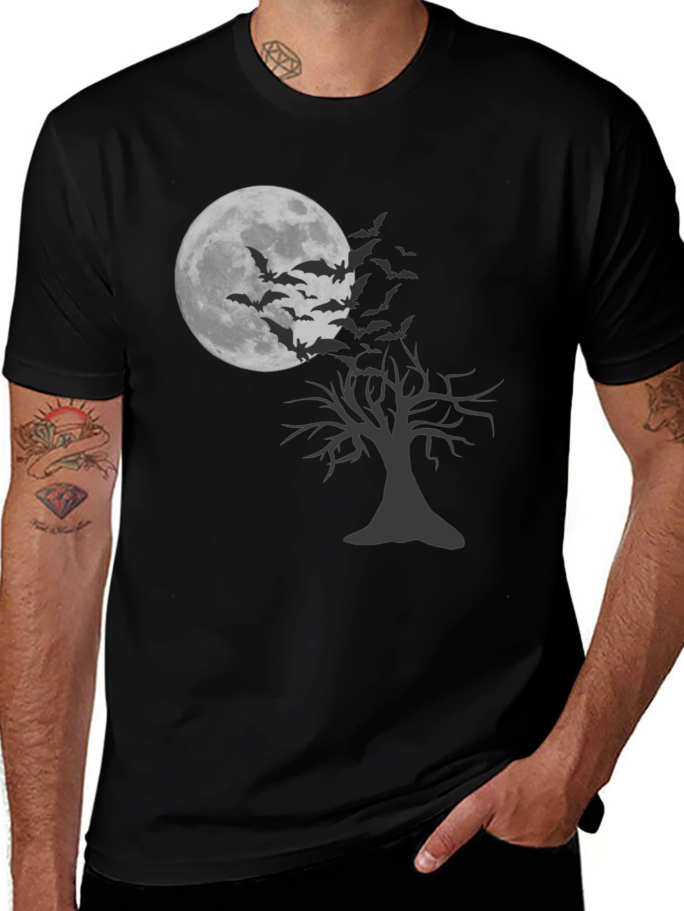 Halloween Bats & Moon Graphic T-Shirt