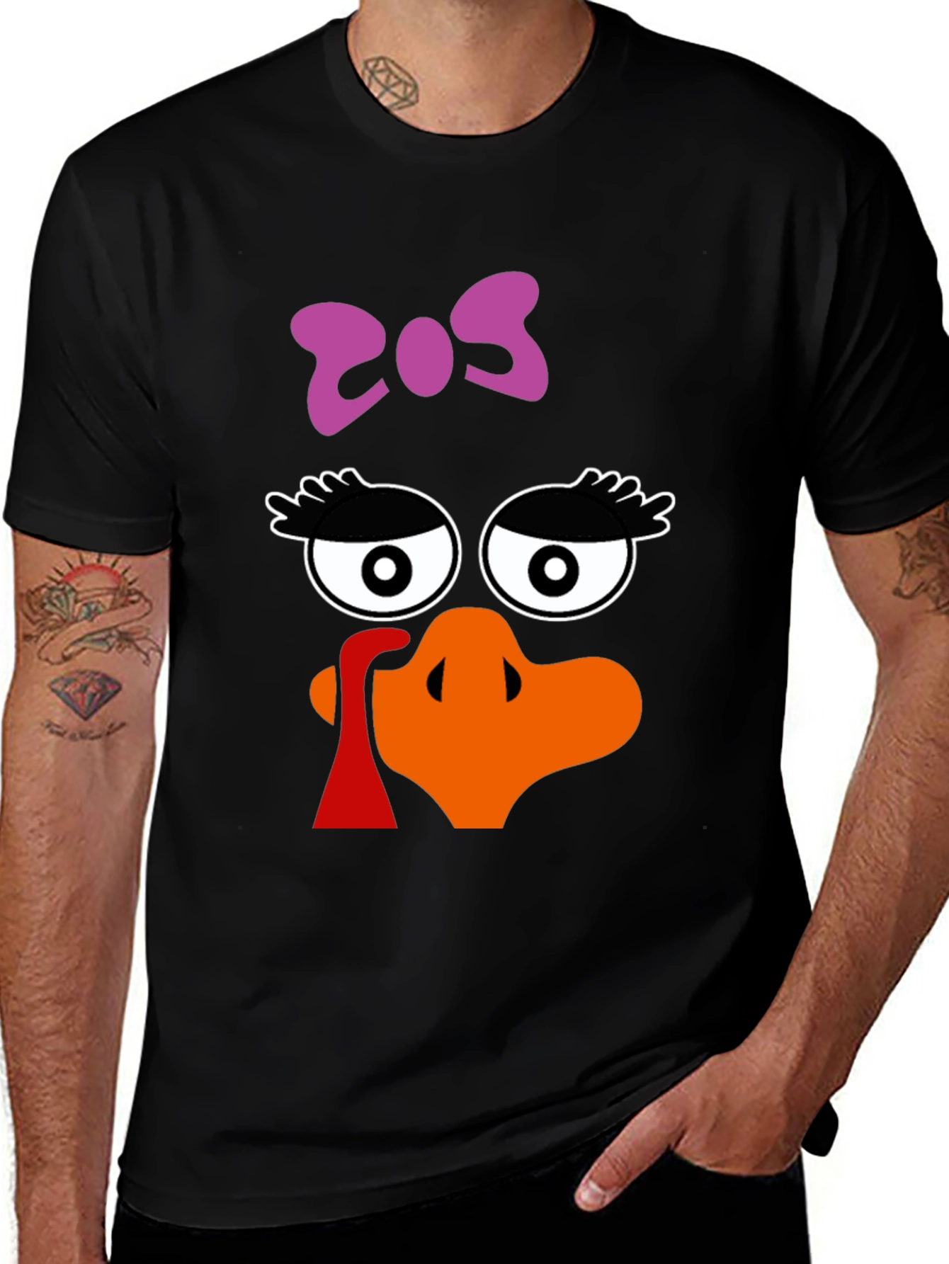 Thanksgiving Turkey Face Bow Black T-Shirt