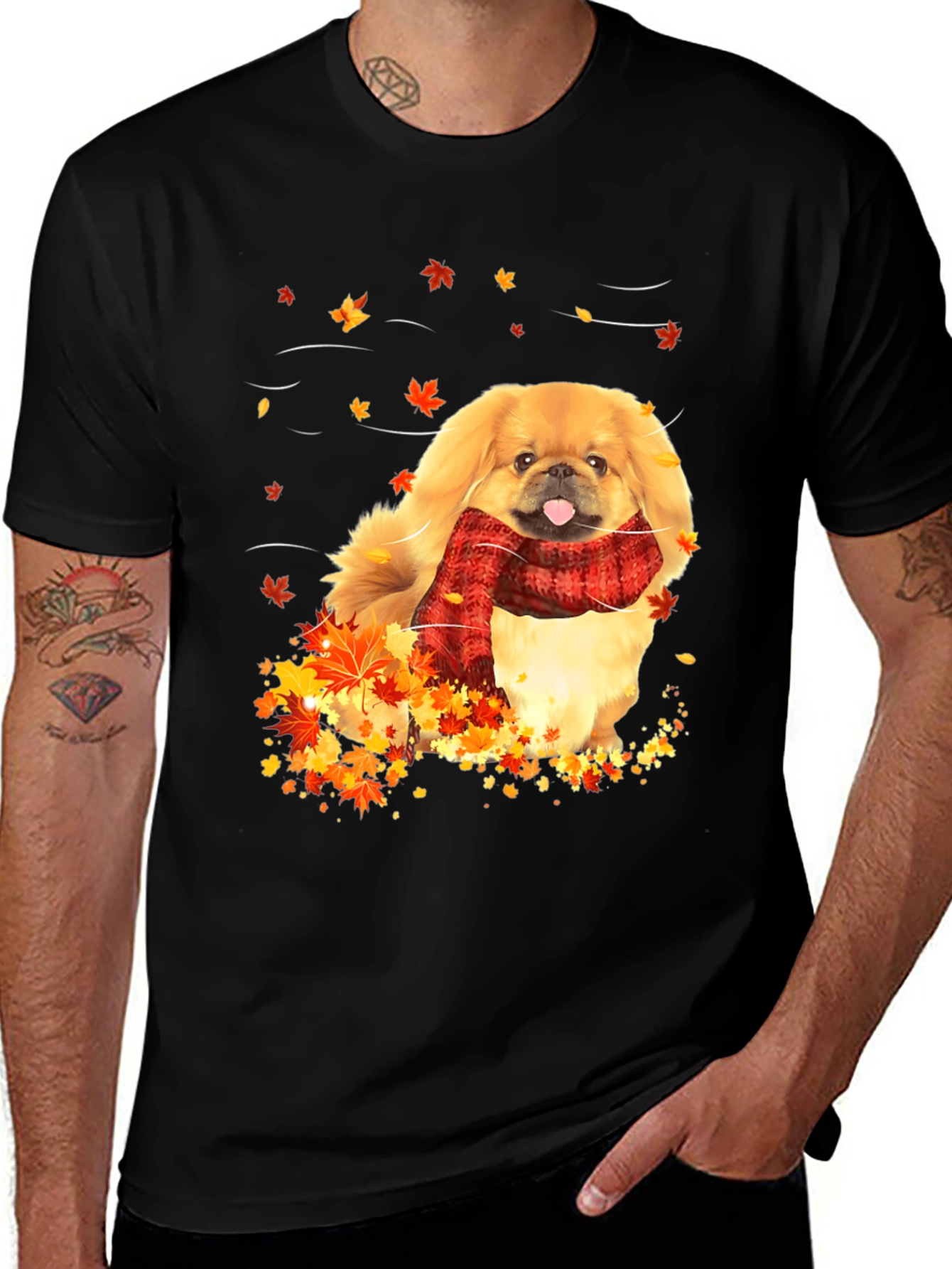 Variant 3 of Autumn Dog T-Shirt - Cozy Scarf, Fall Leaves
