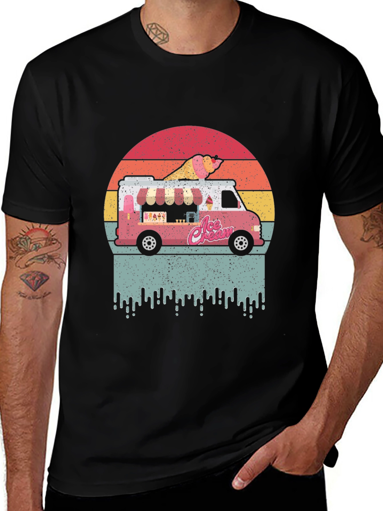 Variant 29 of Retro Ice Cream Truck Graphic T-Shirt - Black