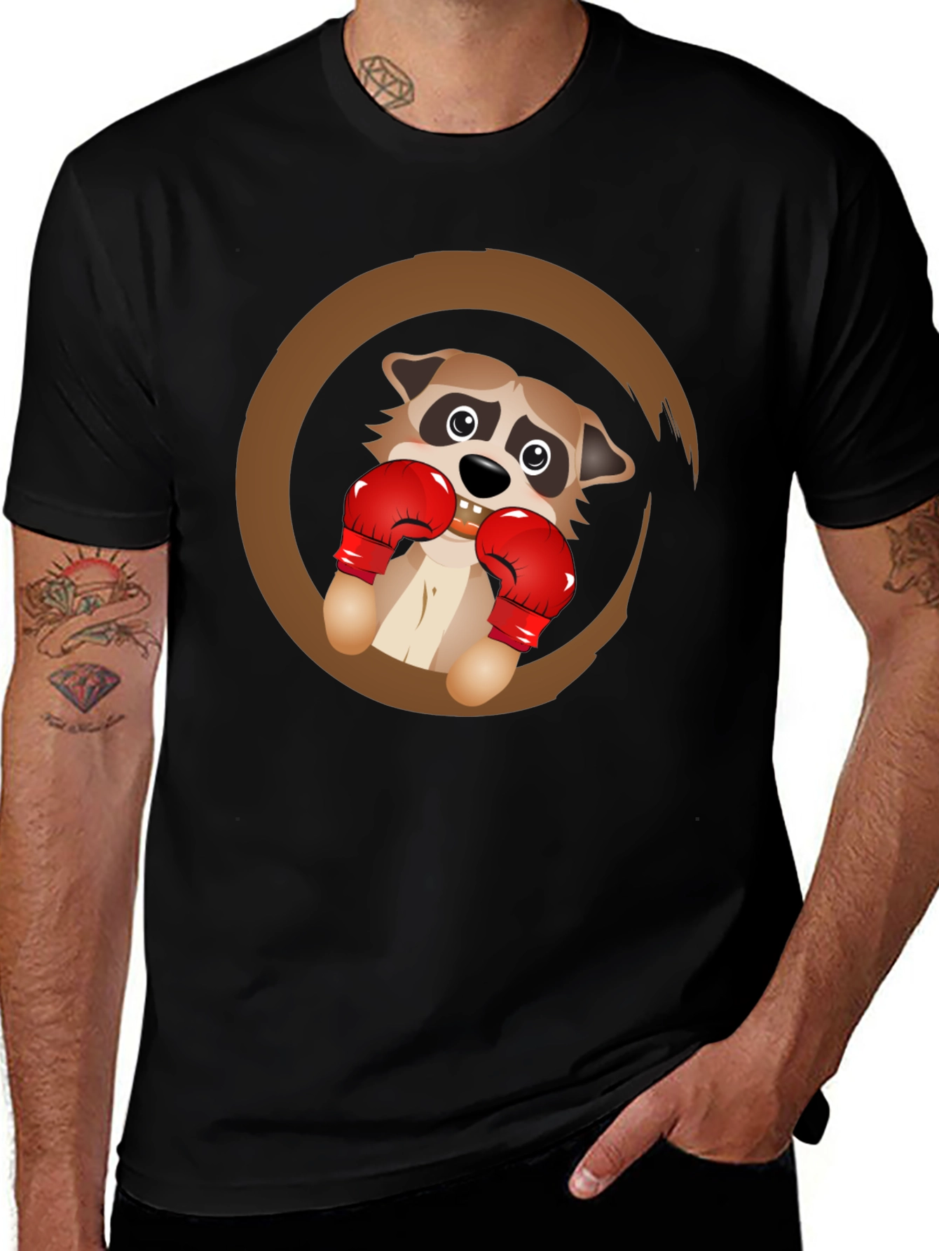 Variant 6 of Funny Raccoon Boxer Graphic T-Shirt