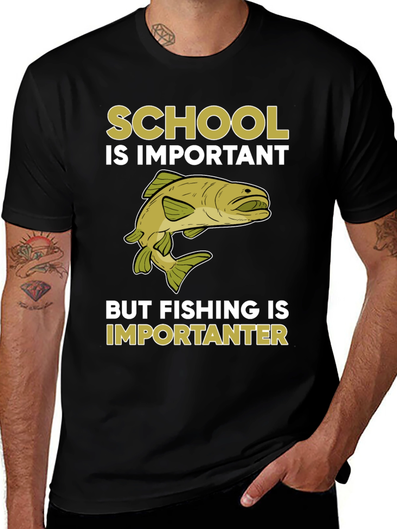 Variant 10 of Funny Fishing T-Shirt - School is Important, Fishing is Importanter