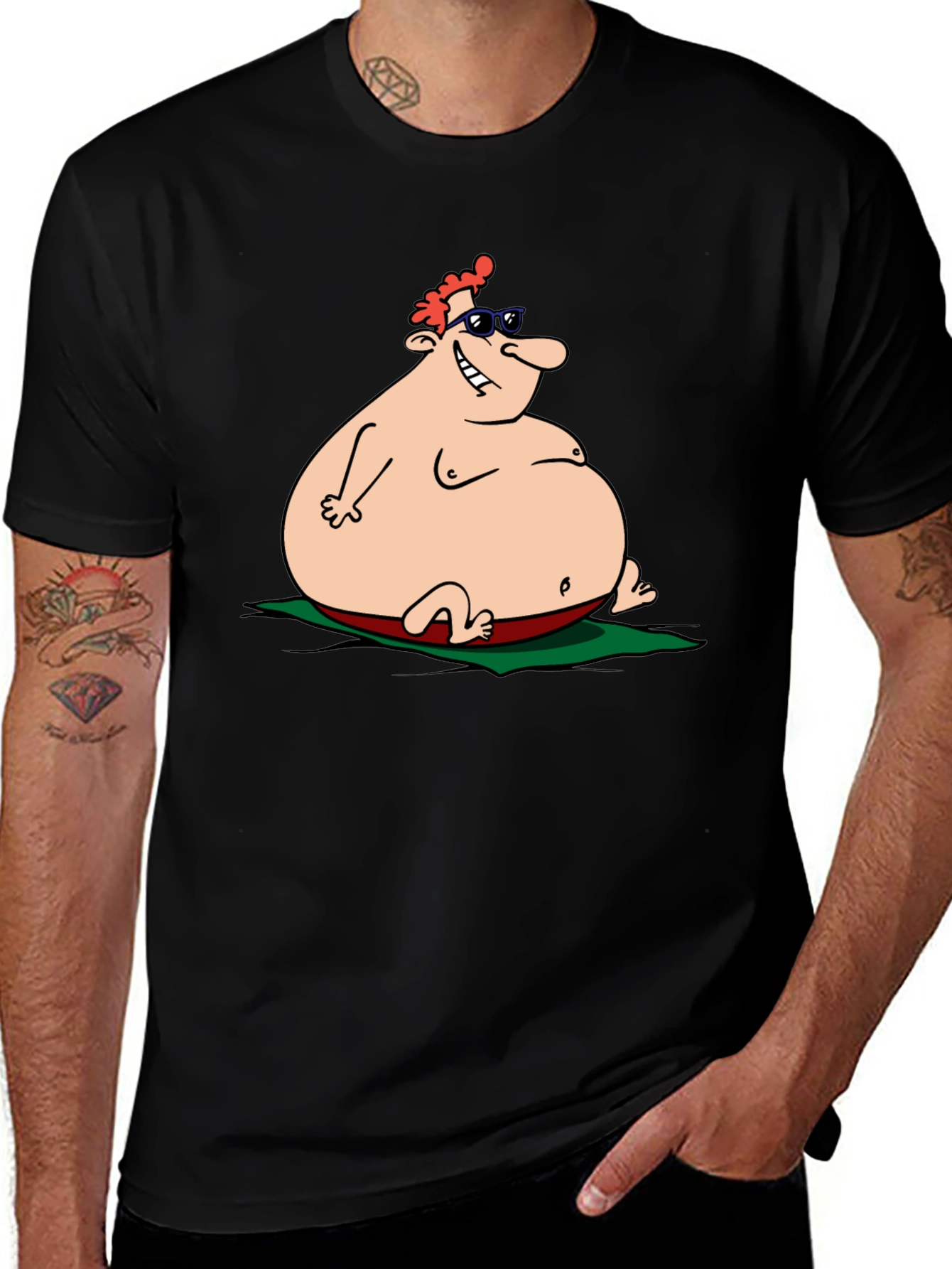 Variant 6 of Humorous Cartoon Sunbather Black T-Shirt