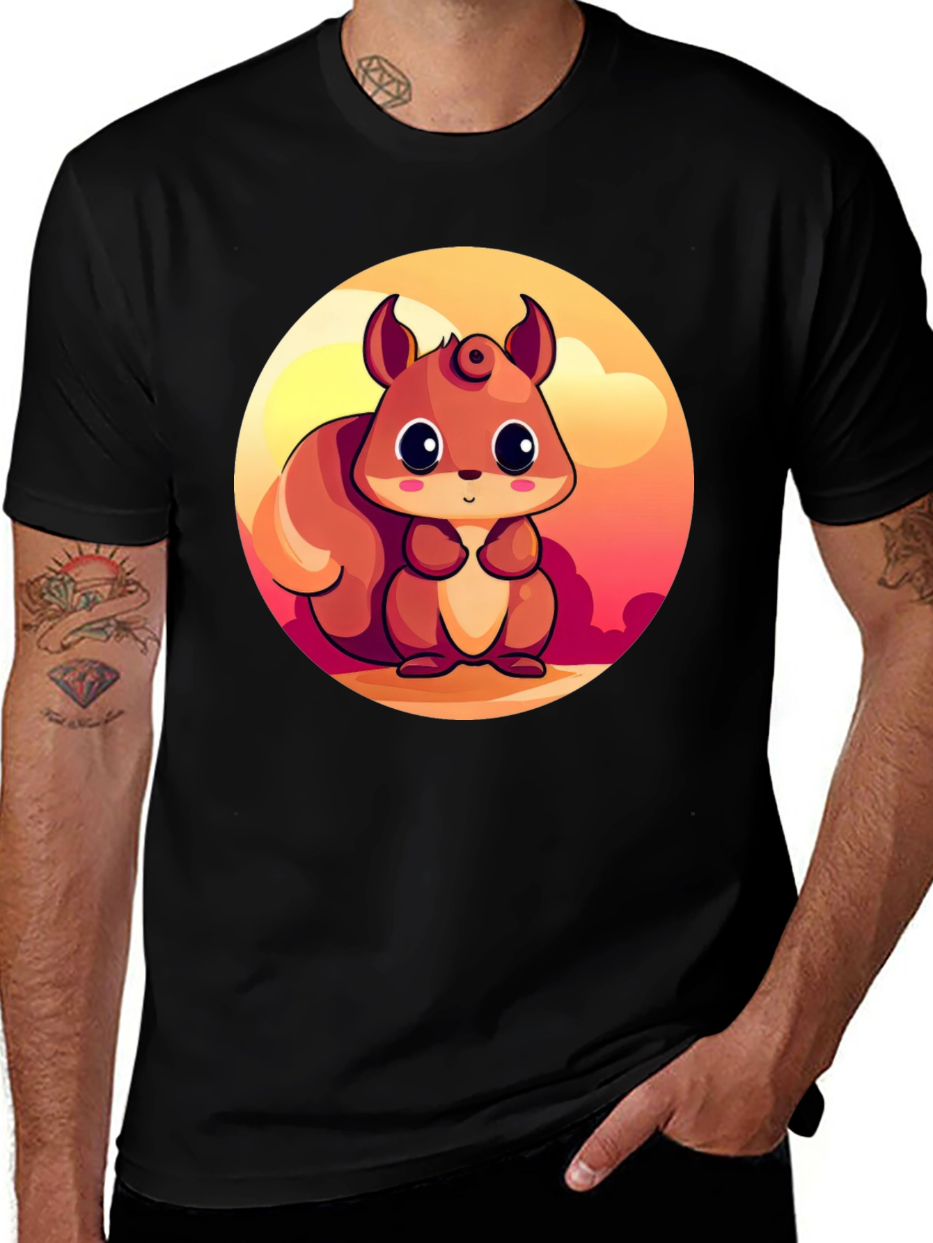 Variant 12 of Cute Squirrel Graphic T-Shirt - Black