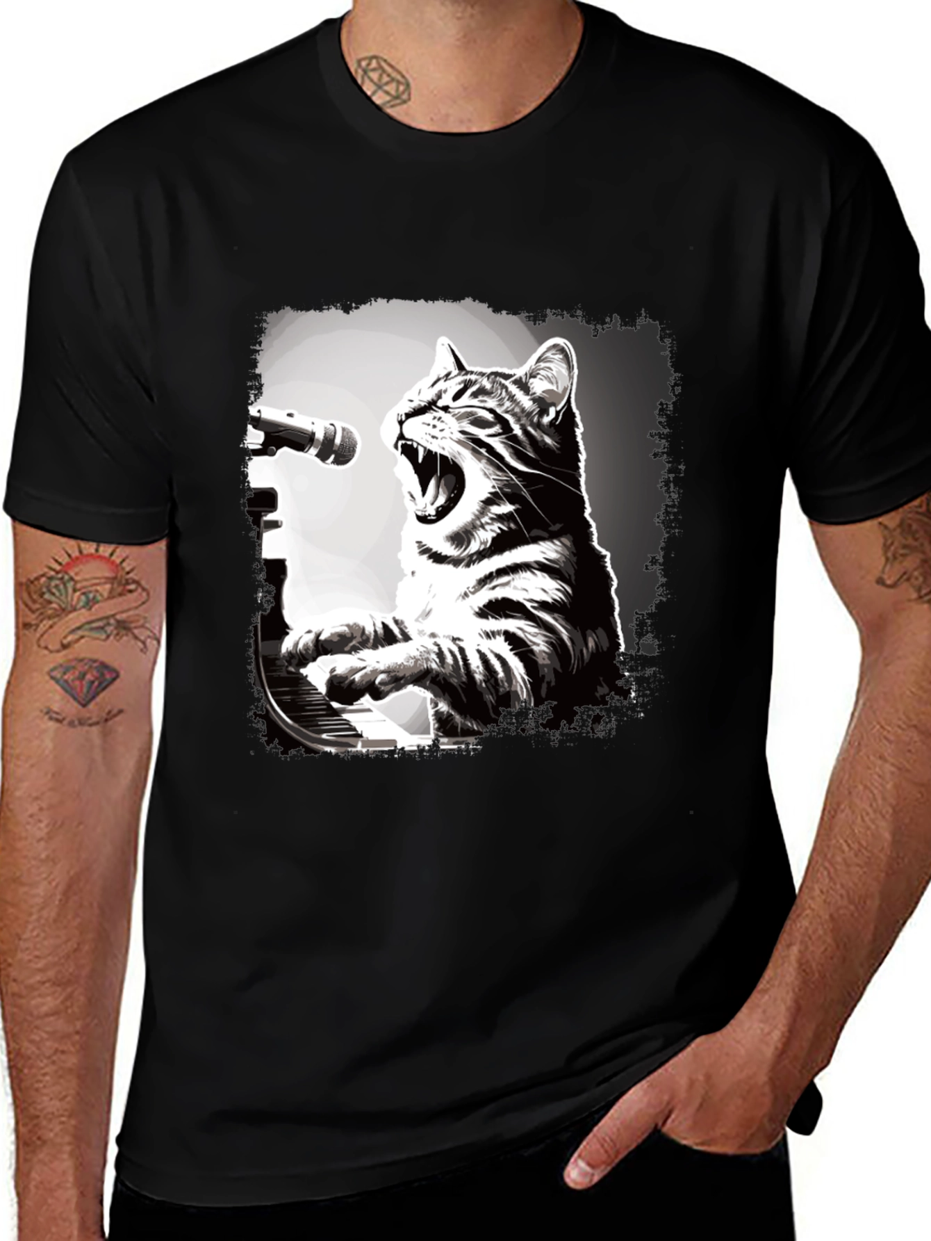 Variant 16 of Cat Playing Piano T-Shirt - Unique Graphic Tee