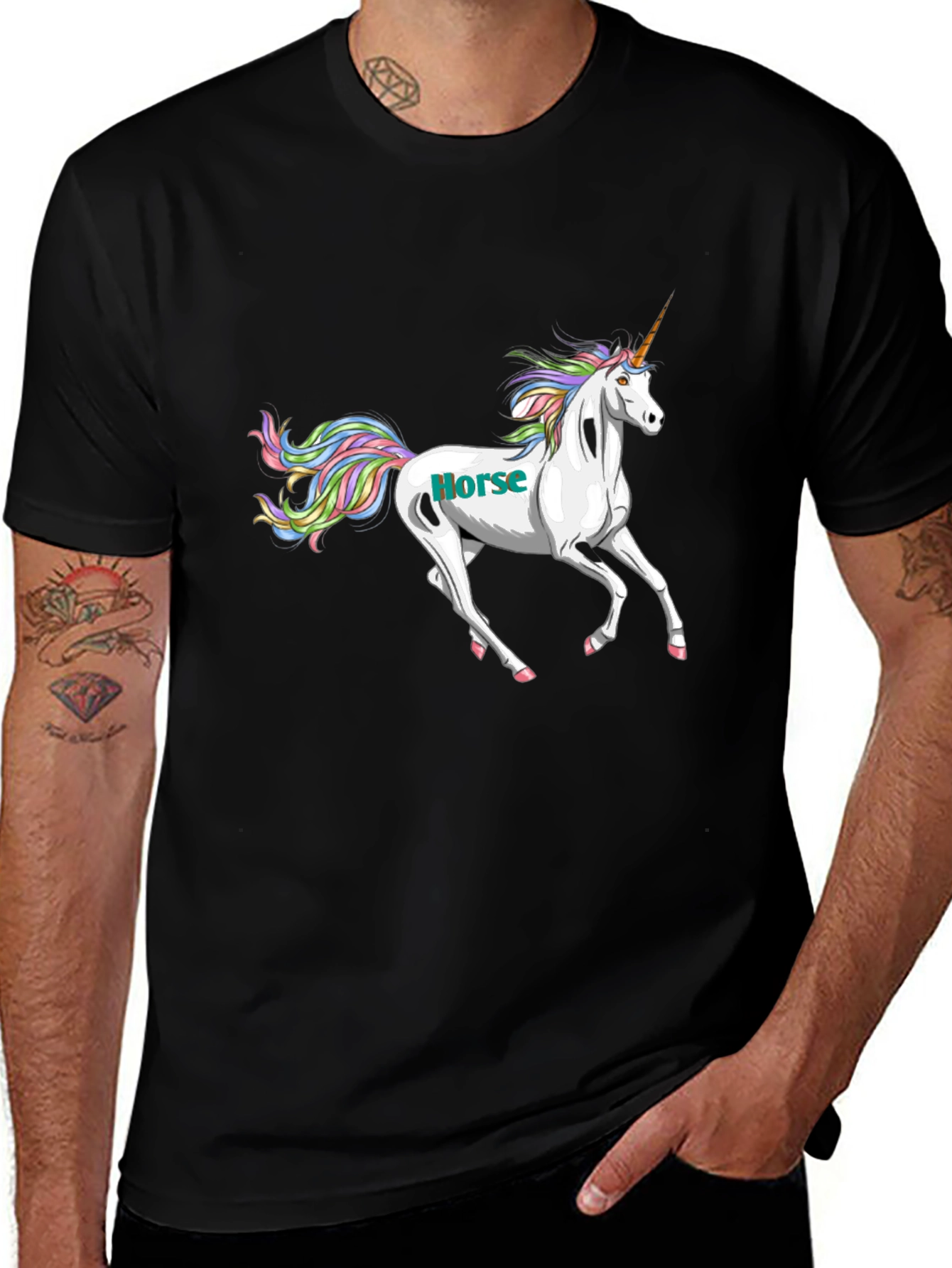 Variant 12 of Unicorn Horse Graphic Tee - Black Cotton T-Shirt