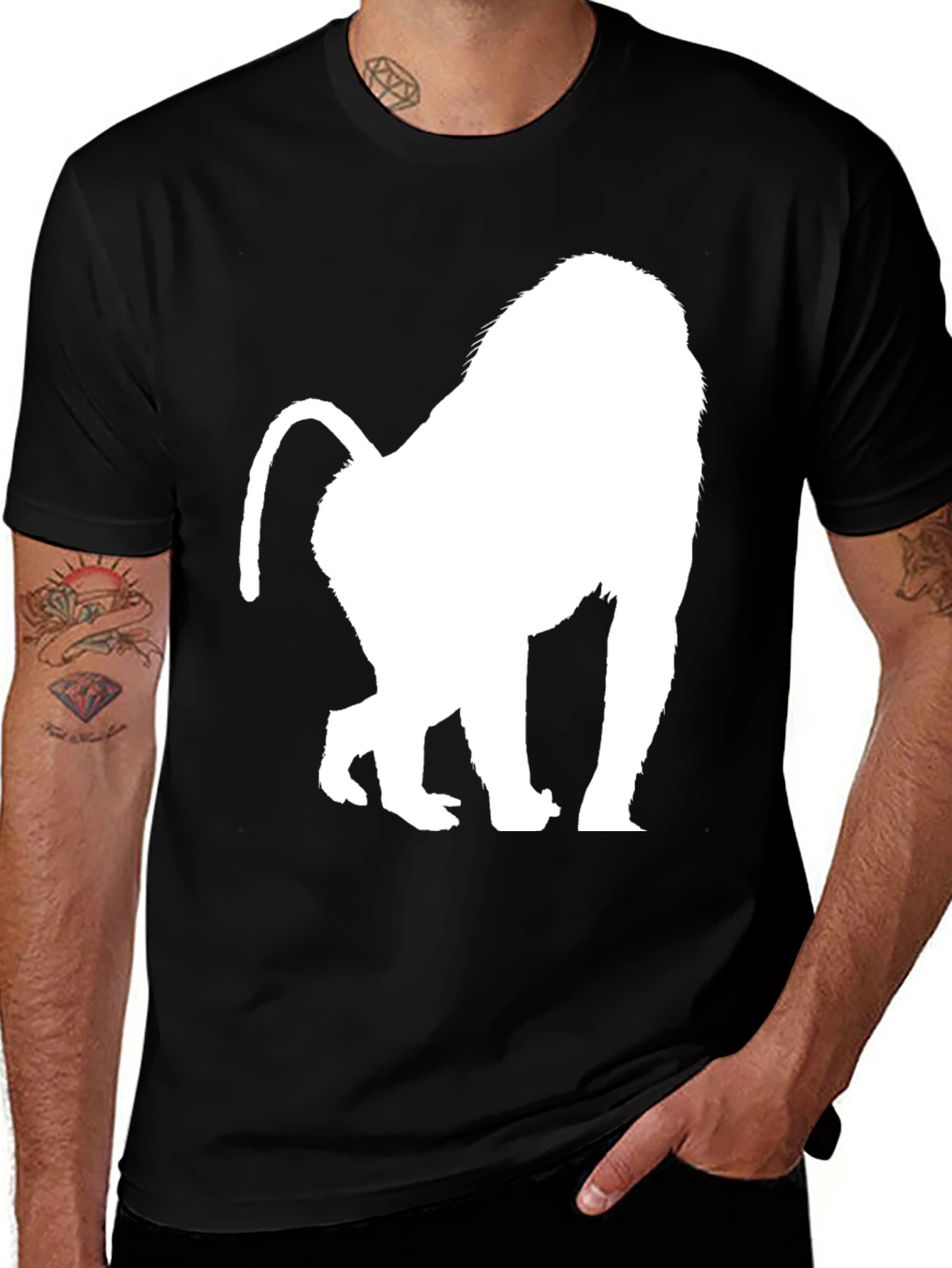 Variant 21 of Baboon Silhouette Graphic Tee - Black Cotton Blend