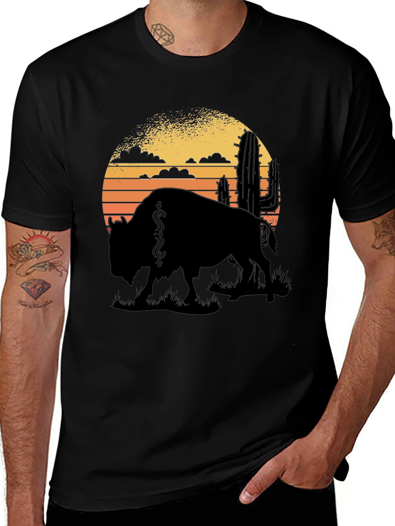 Variant 20 of Buffalo Sunset Graphic Tee - Black Cotton T-Shirt