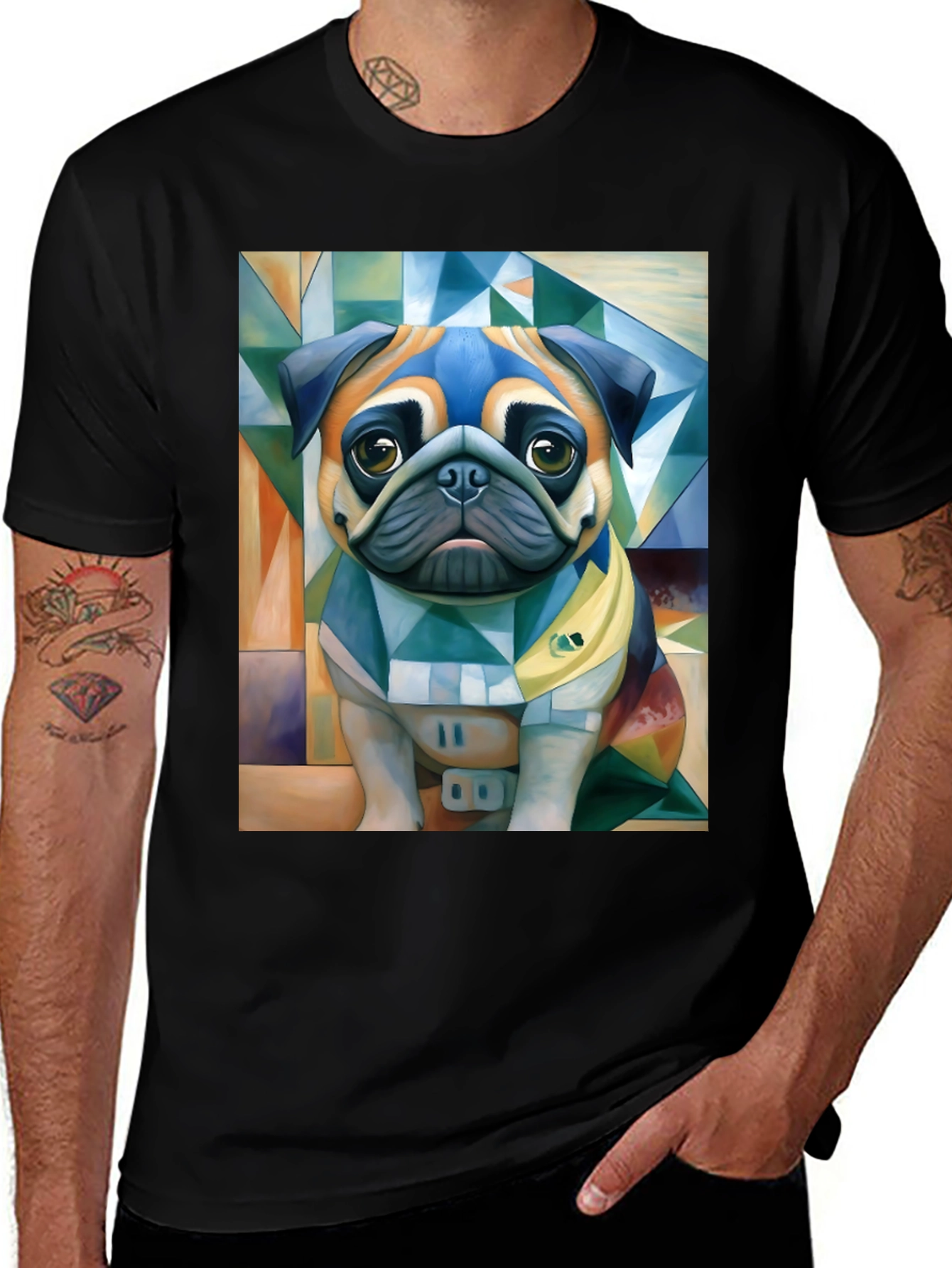 Variant 13 of Pug Art T-Shirt - Unique Geometric Dog Design