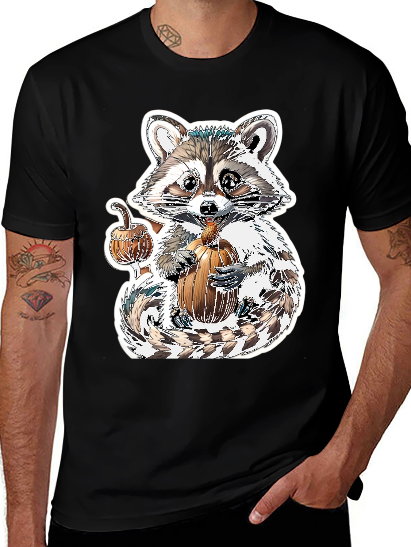 Variant 26 of Cute Raccoon Pumpkin Graphic Tee - Fall Apparel