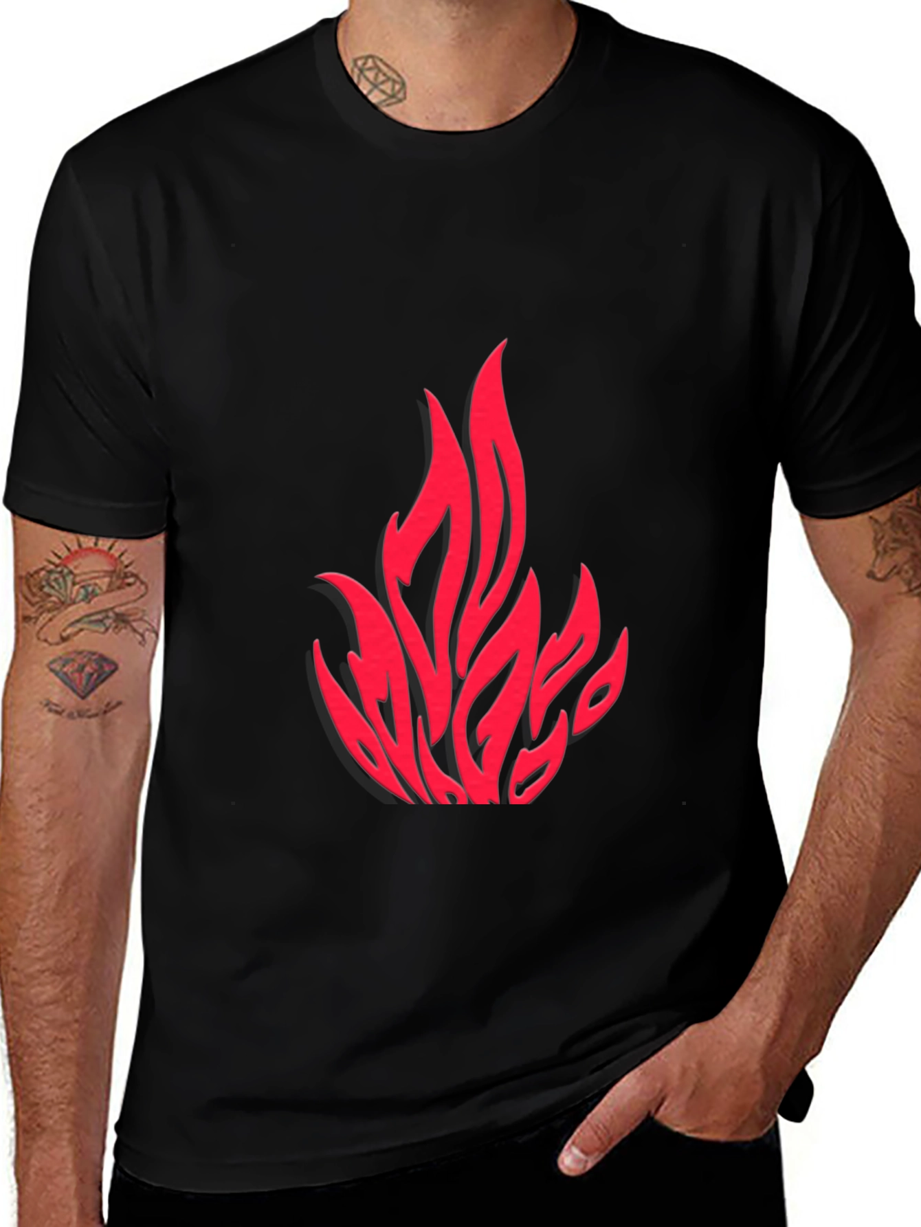 Variant 9 of Fiery Red Graphic Print Black T-Shirt