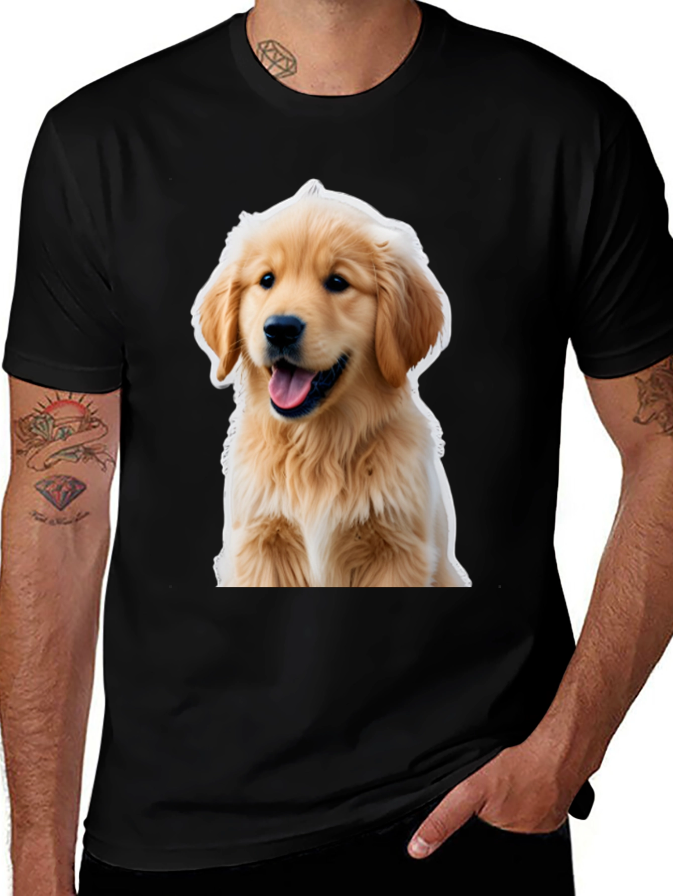 Variant 23 of Golden Retriever Puppy T-Shirt - Unisex Black Tee