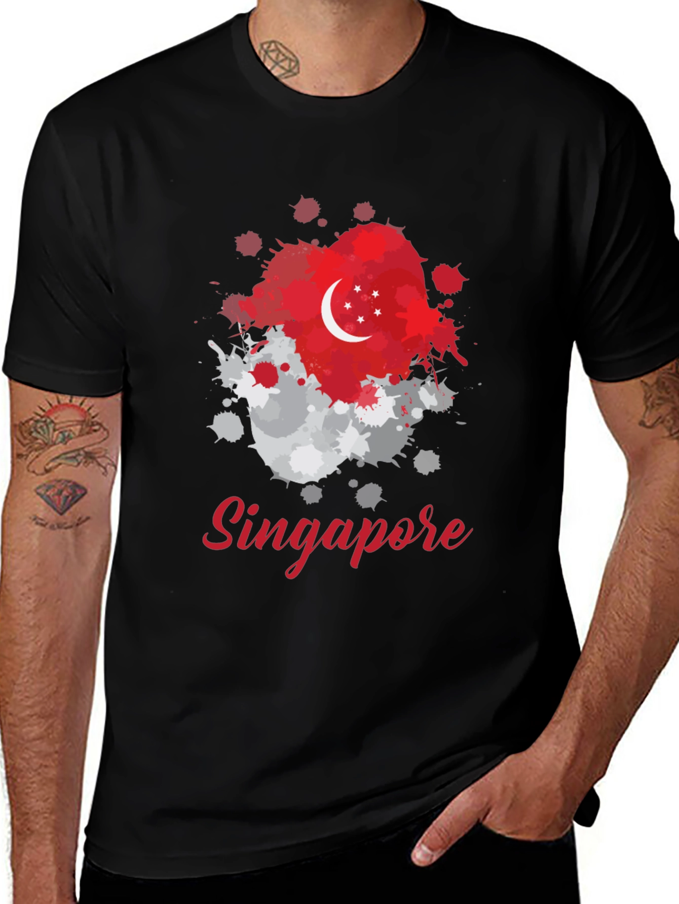 Variant 27 of Singapore Flag Splatter T-Shirt - Unique Design