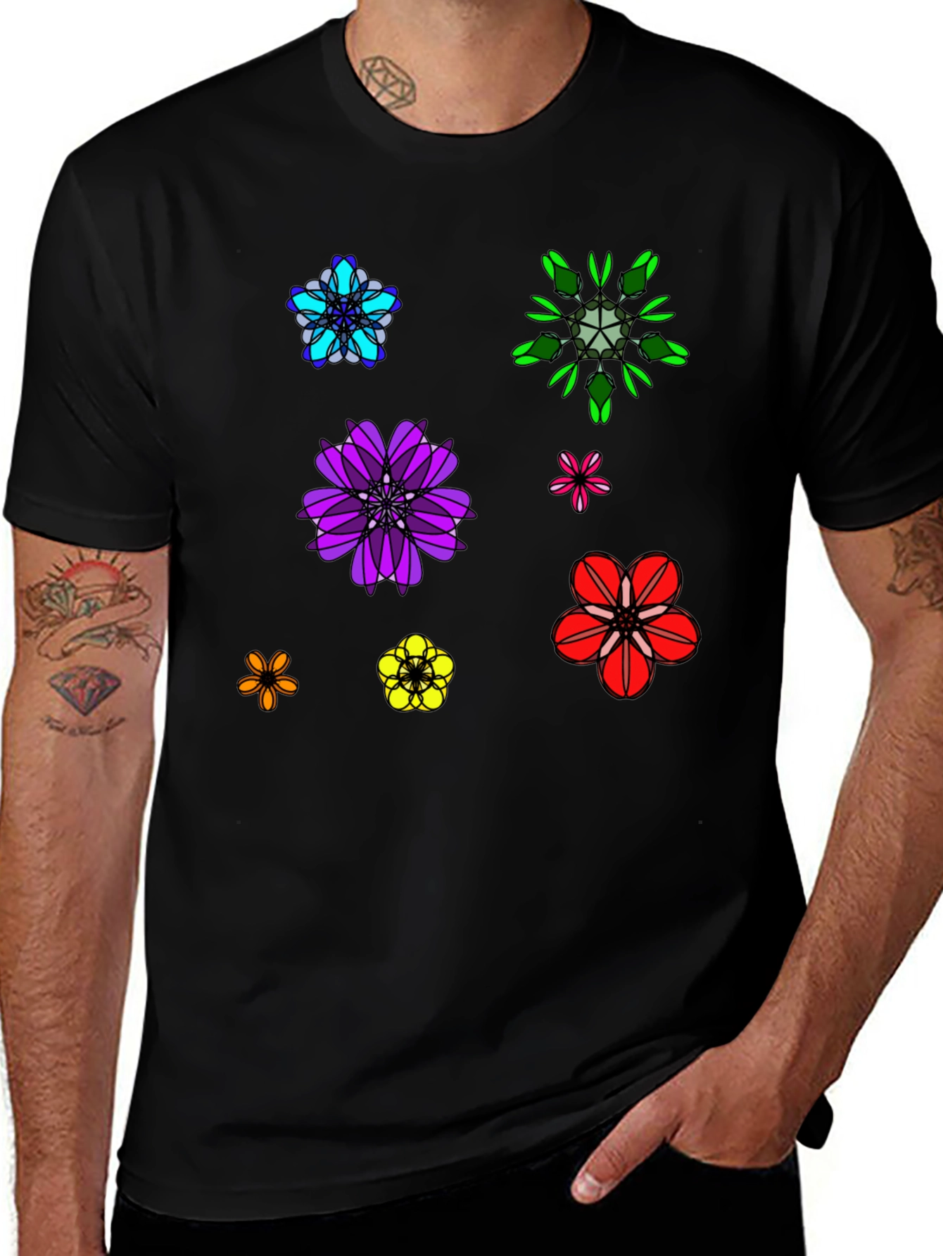 Variant 17 of Floral Pattern Black T-Shirt - Stylish Casual Wear