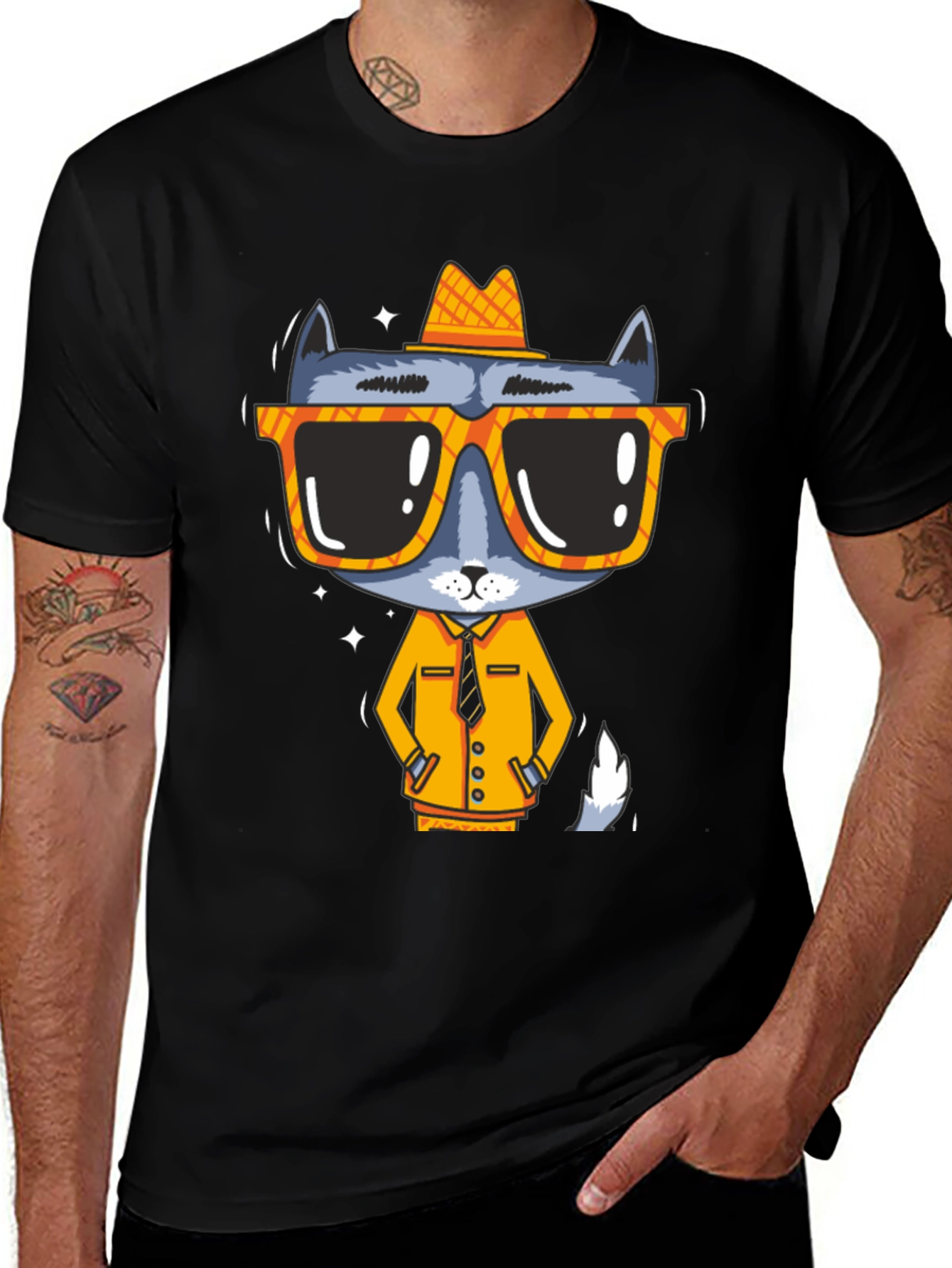 Variant 30 of Cool Cat in Shades Men's Black Graphic Tee