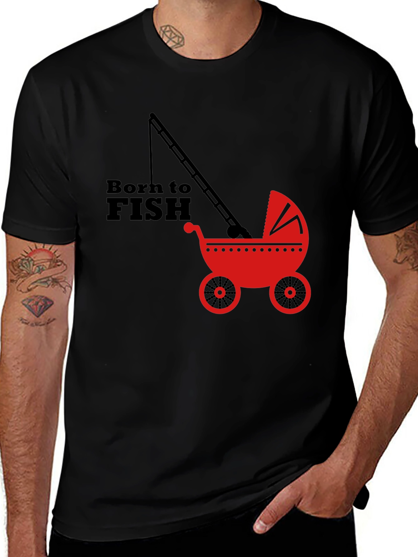 Variant 10 of Born to Fish Baby Stroller Fishing Rod Black T-Shirt