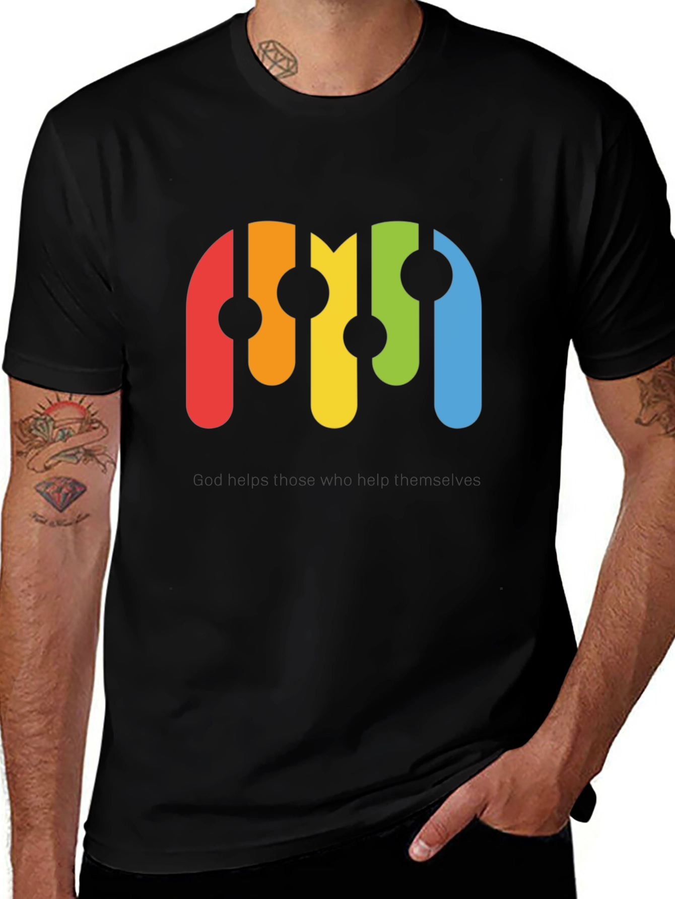 Variant 3 of Retro Rainbow Graphic Black T-Shirt