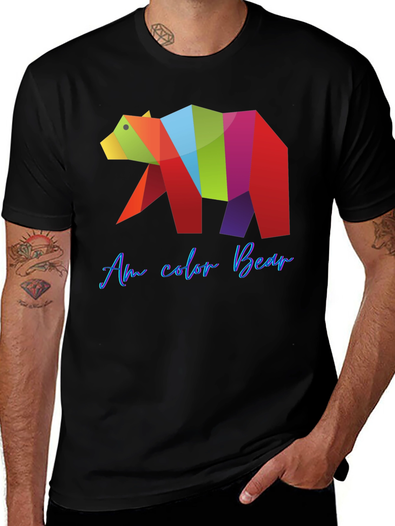 Variant 6 of Colorful Bear Graphic T-Shirt - Fun Geometric Design