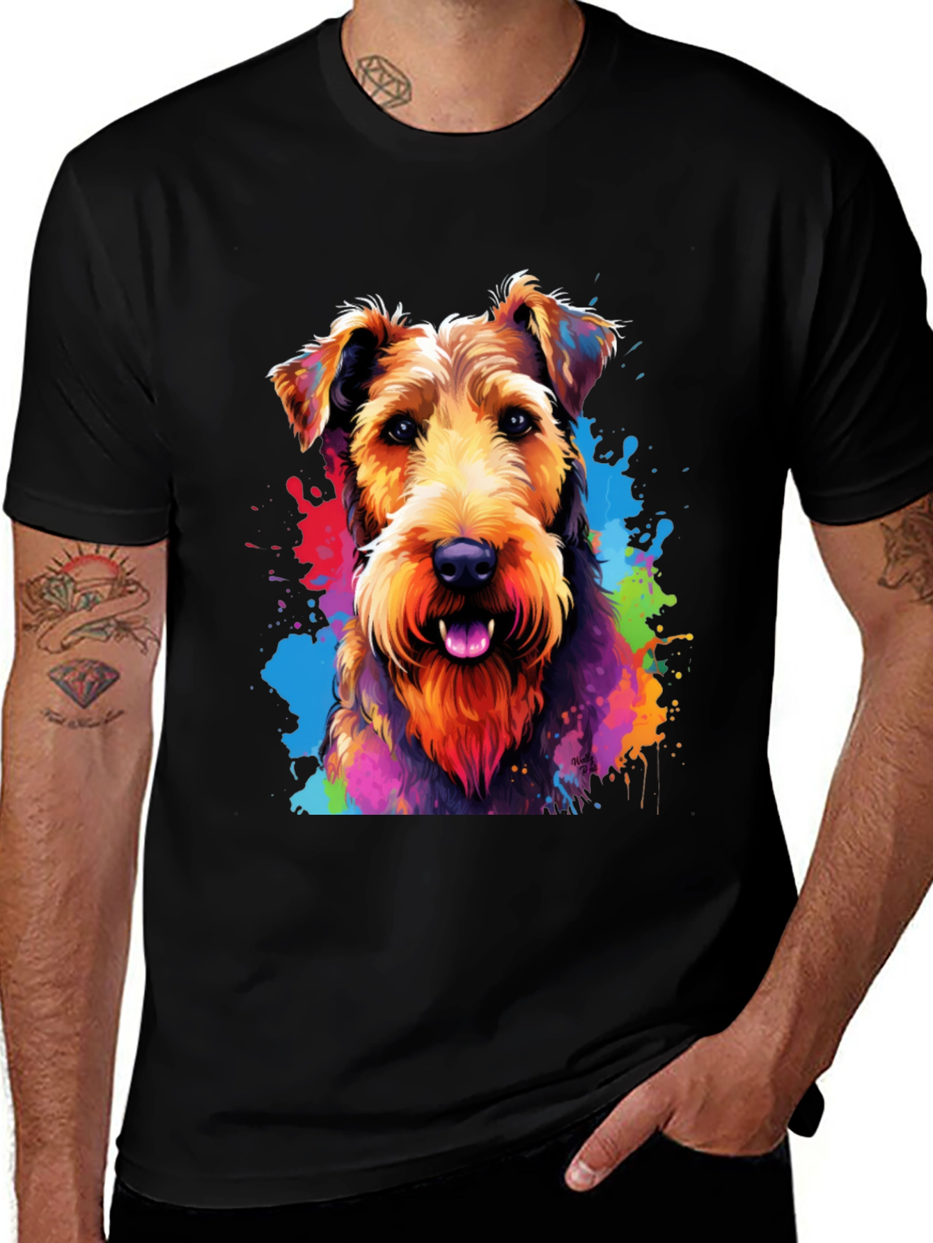 Colorful Dog Graphic Tee - Airedale Terrier Shirt