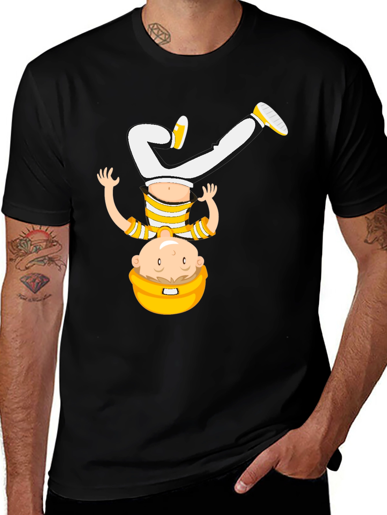 Variant 17 of Funny Upside Down Cartoon T-Shirt - Black