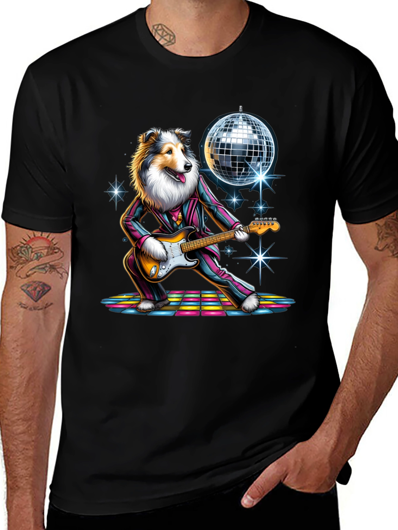 Variant 7 of Disco Dog Guitarist Graphic T-Shirt