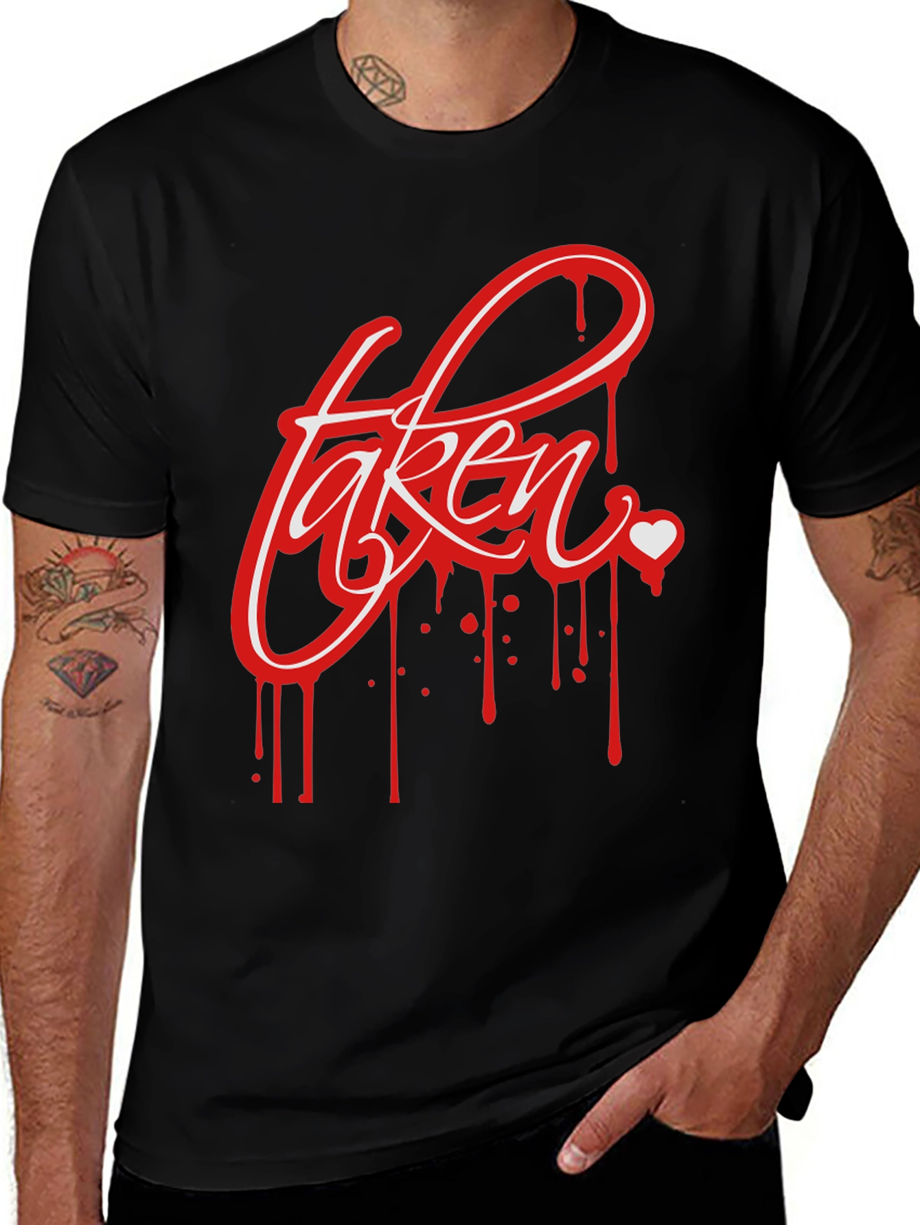Variant 26 of Taken Drip Heart Graphic Tee - Men's Black T-Shirt