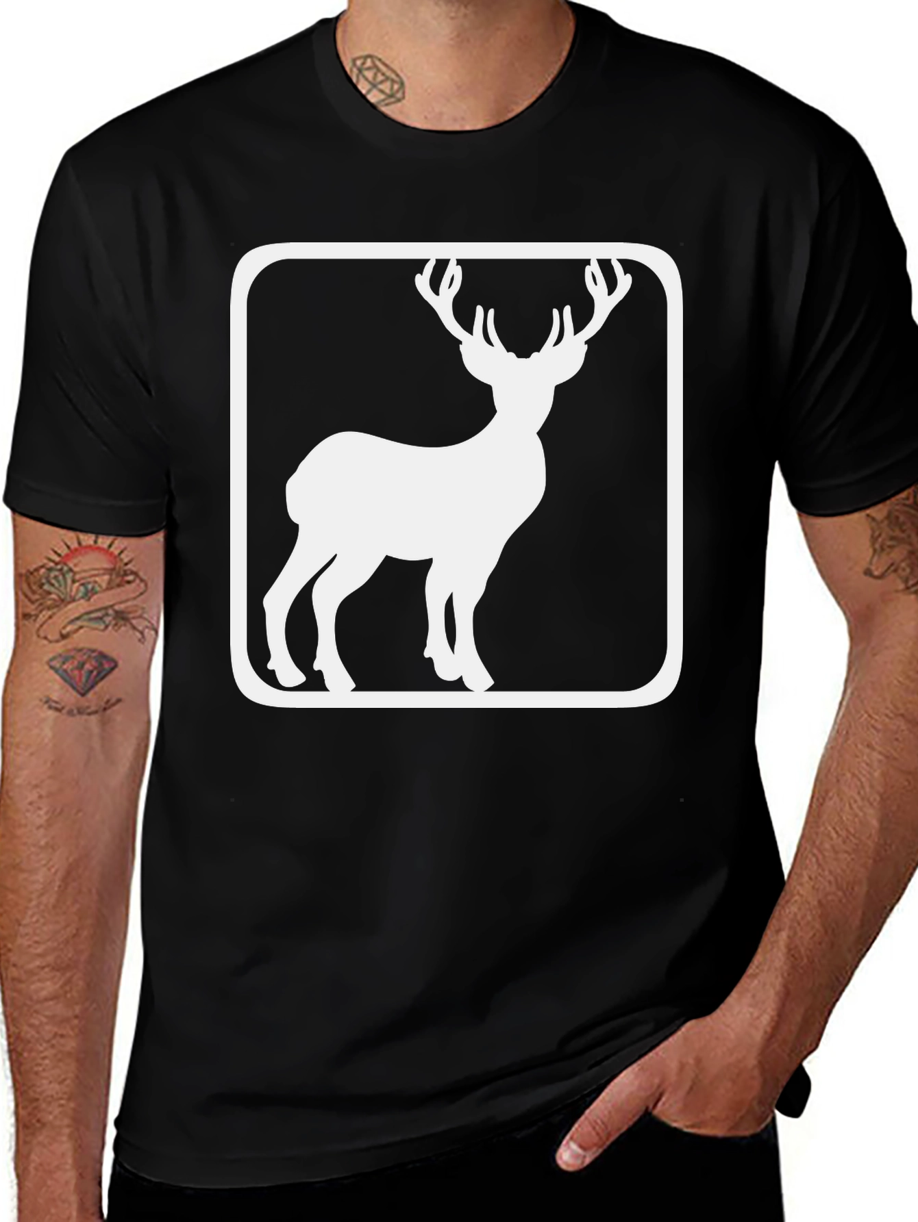 Variant 17 of Deer Graphic Black T-Shirt