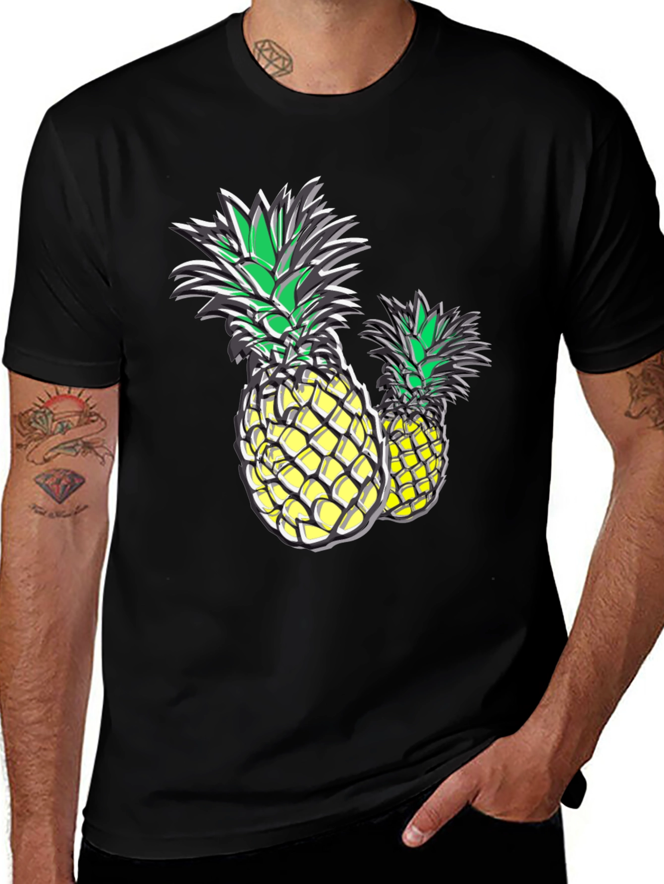 Variant 2 of Pineapple Print Black T-Shirt - Tropical Design