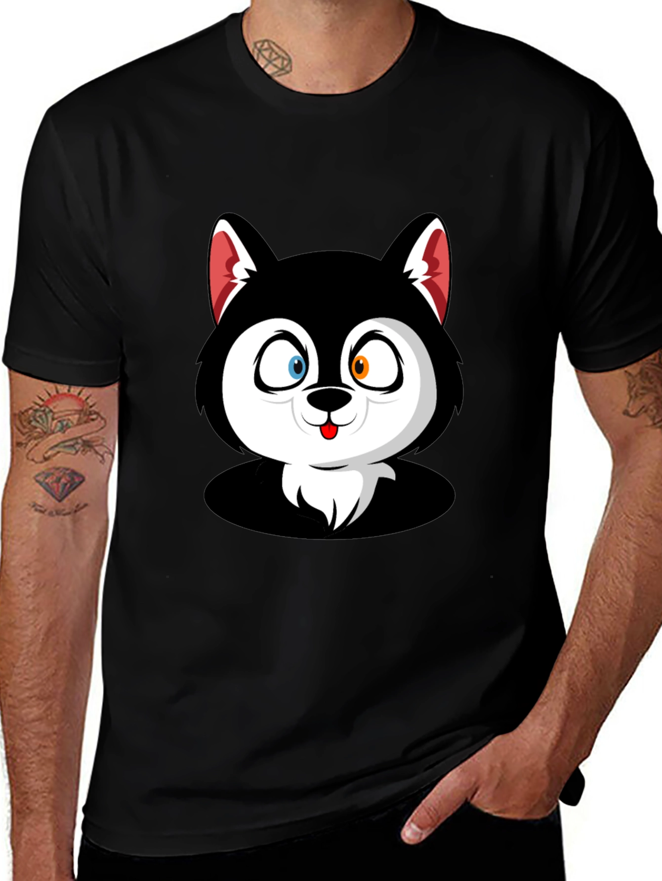 Variant 5 of Cartoon Husky Graphic Black T-Shirt