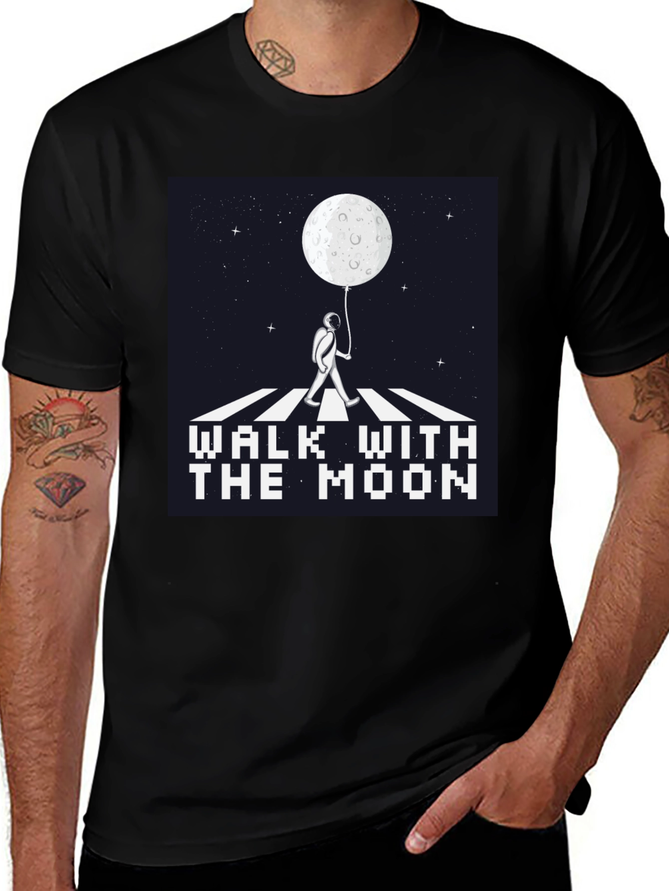 Variant 3 of Walk With The Moon Graphic Tee - Black Cotton Shirt