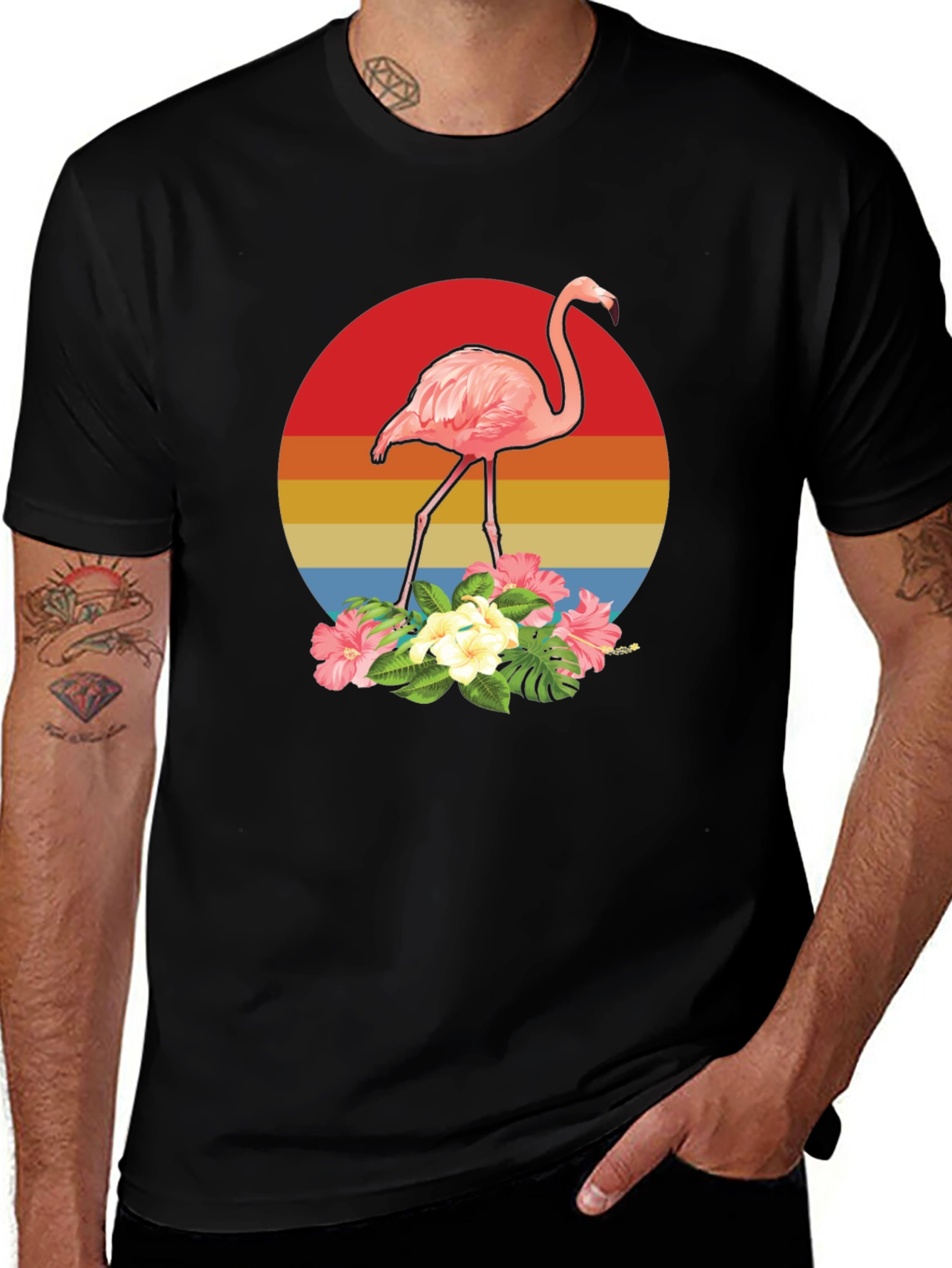 Variant 5 of Tropical Flamingo T-Shirt - Sunset Design