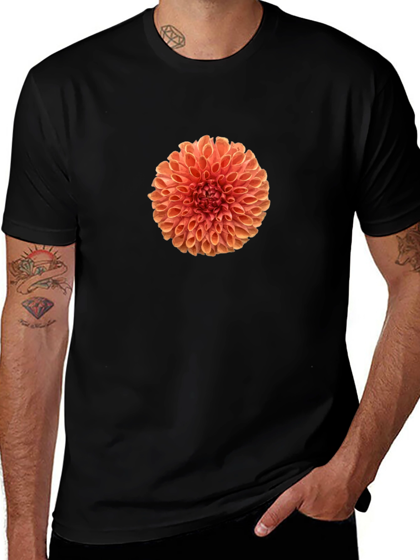 Variant 14 of Black T-Shirt with Floral Design