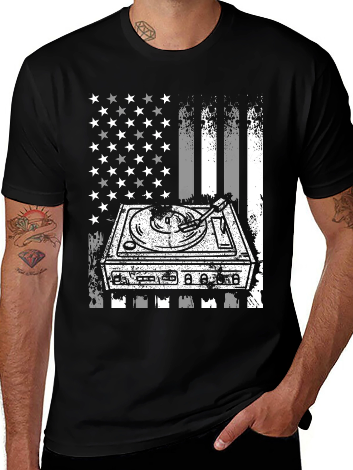 Variant 17 of DJ Turntable American Flag Graphic T-Shirt