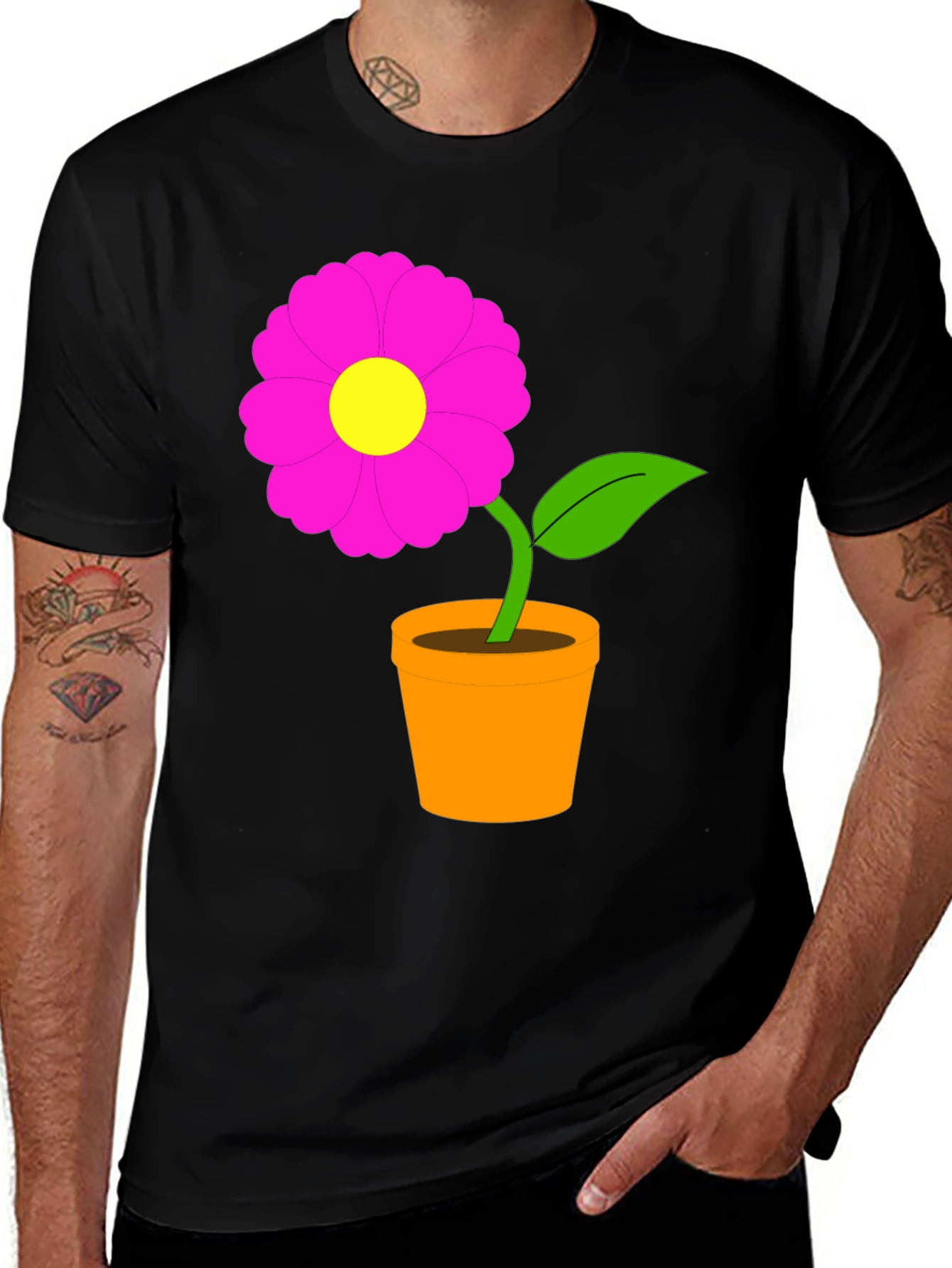 Flower in Pot Black T-Shirt