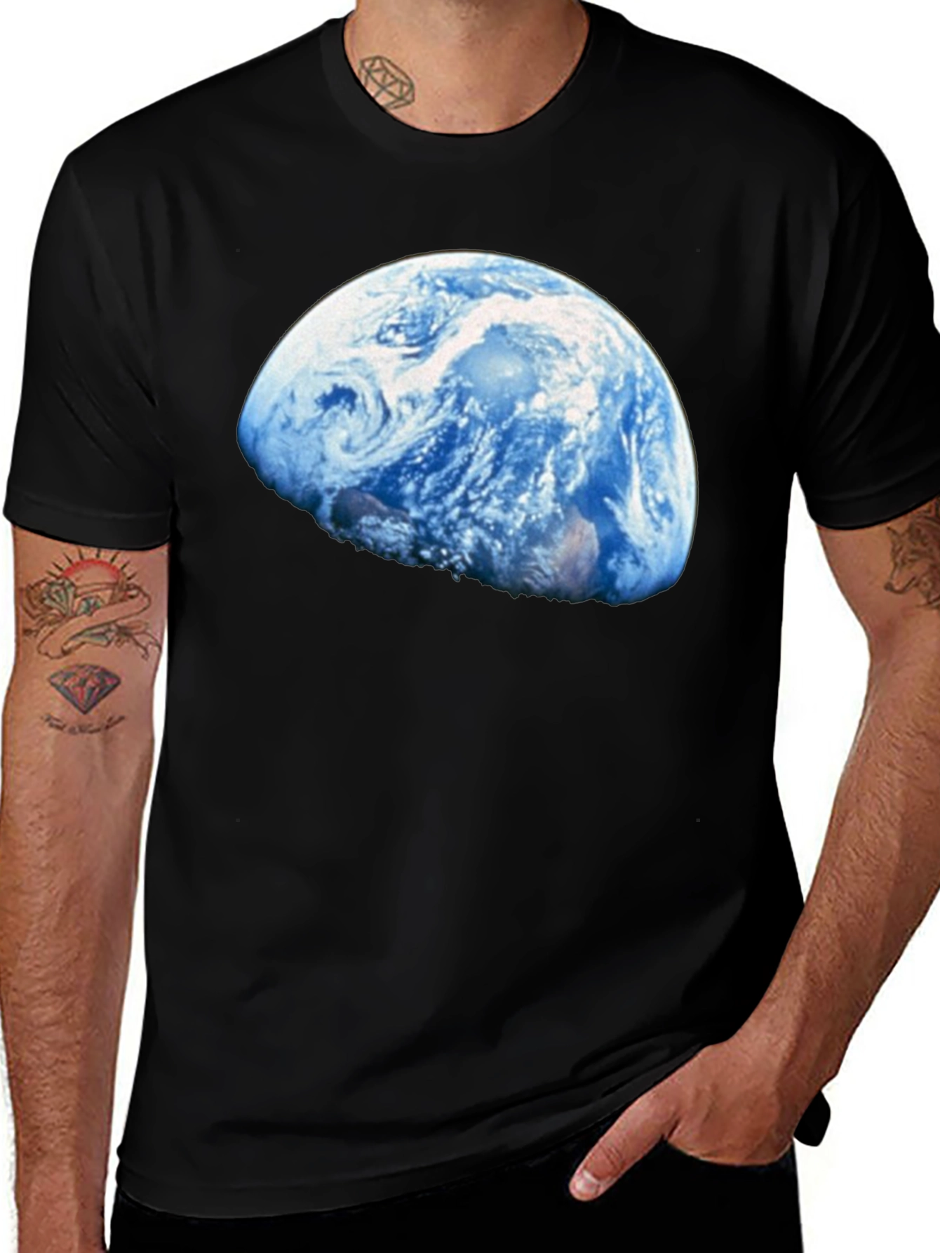 Earth Graphic T-Shirt - Black Crew Neck Tee