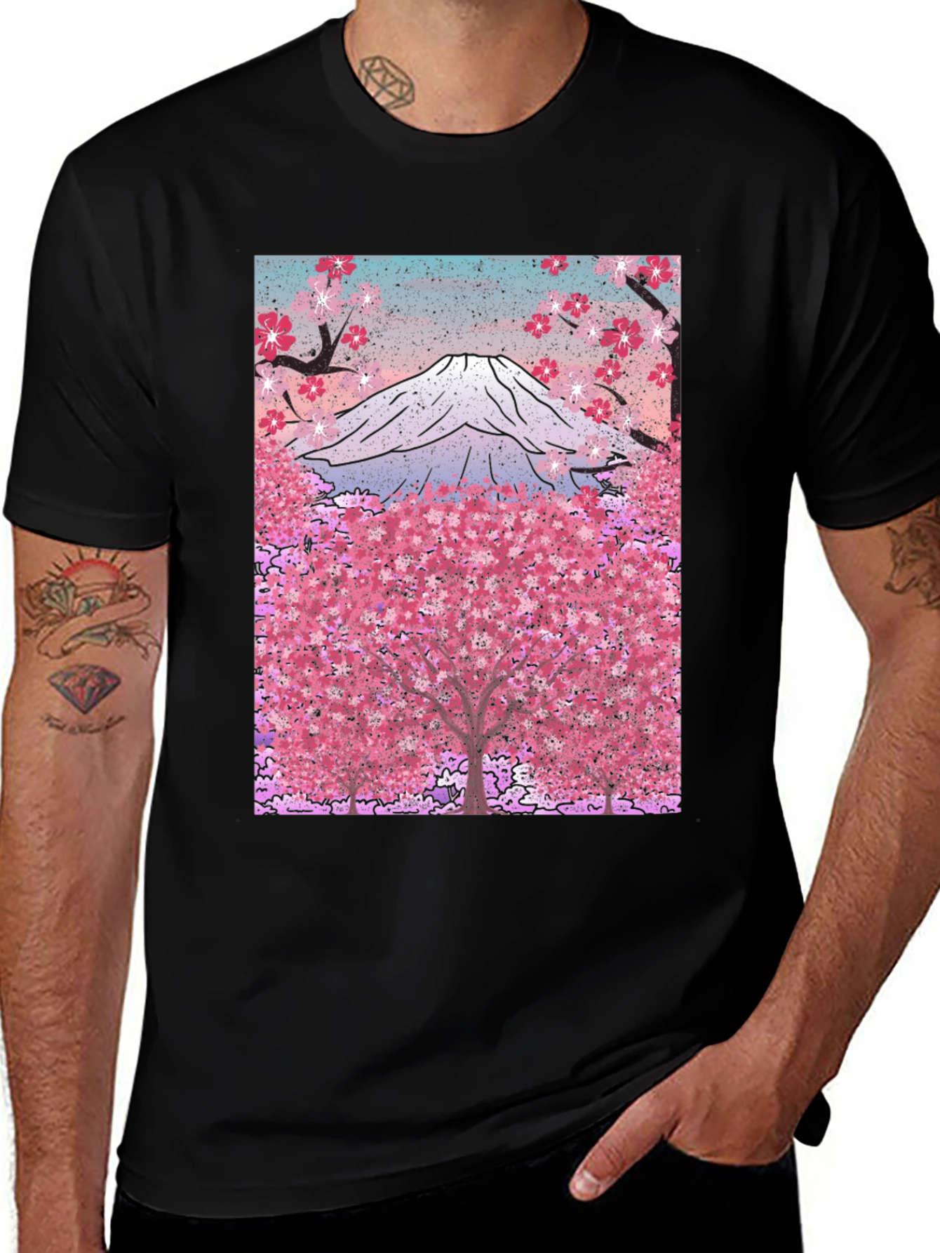 Variant 19 of Mount Fuji Cherry Blossom Graphic Tee - Black