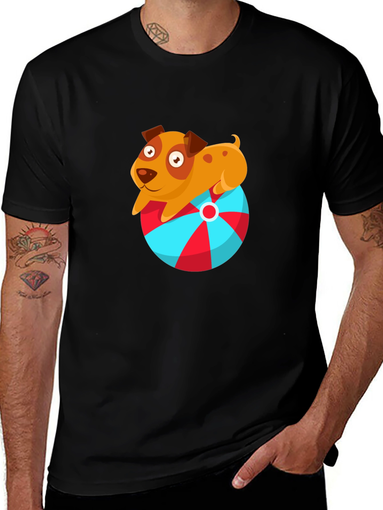 Variant 28 of Cute Dog on Ball Graphic T-Shirt - Black