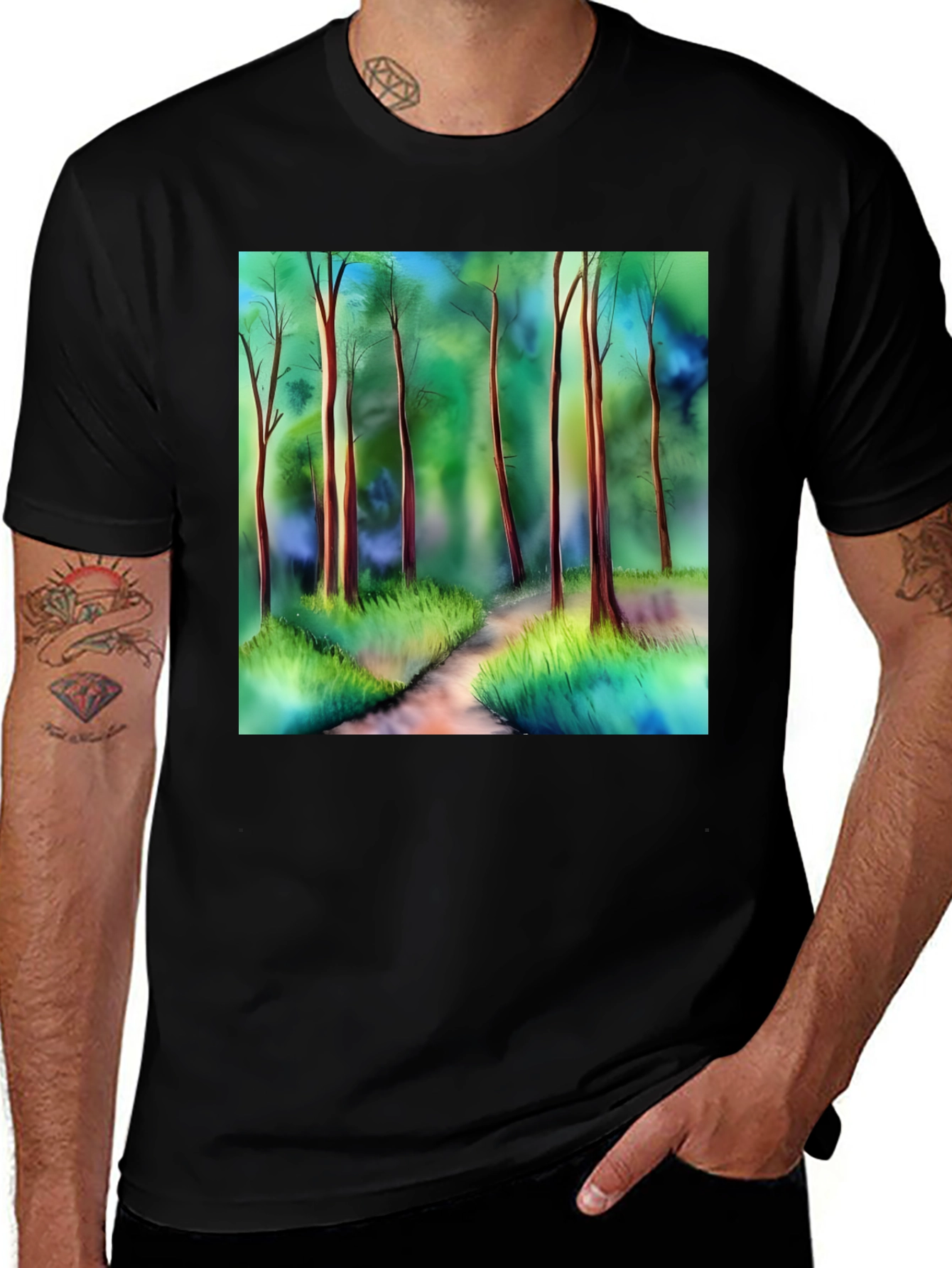 Variant 6 of Forest Path Graphic Tee - Nature Lover's Black T-Shirt