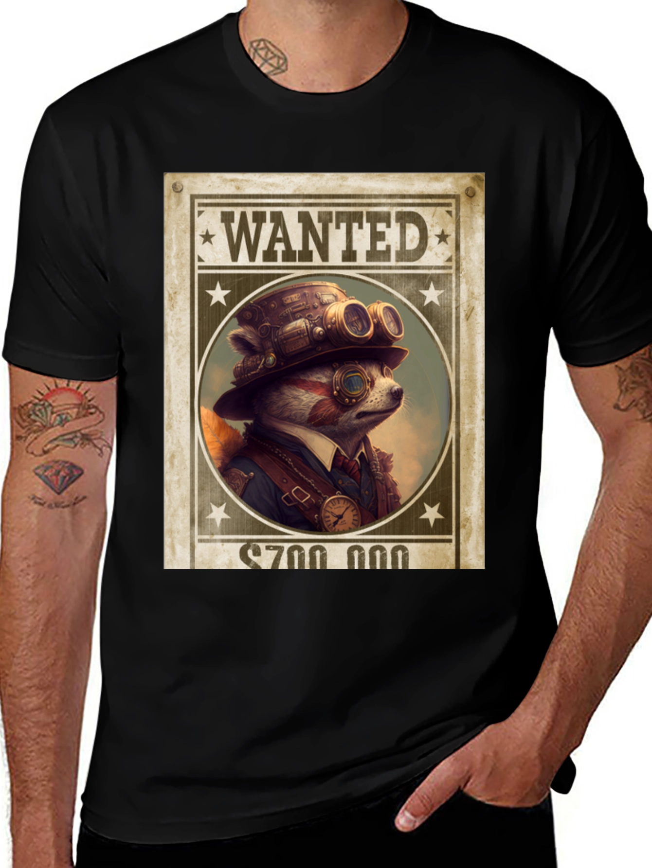 Variant 30 of Steampunk Raccoon Wanted T-Shirt